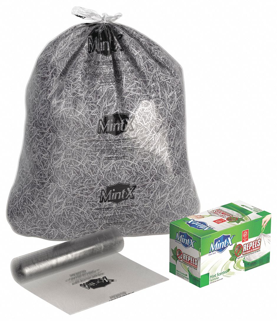 Rodent-Repellent Trash Bag: 45 gal Capacity, 40 in Wd, 48 in Ht, 16 micron Thick, 250 PK