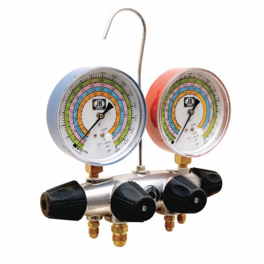 JB INDUSTRIES, Manifold Gauge, 4 Valves, Manifold Gauge - 14X858|25708 ...