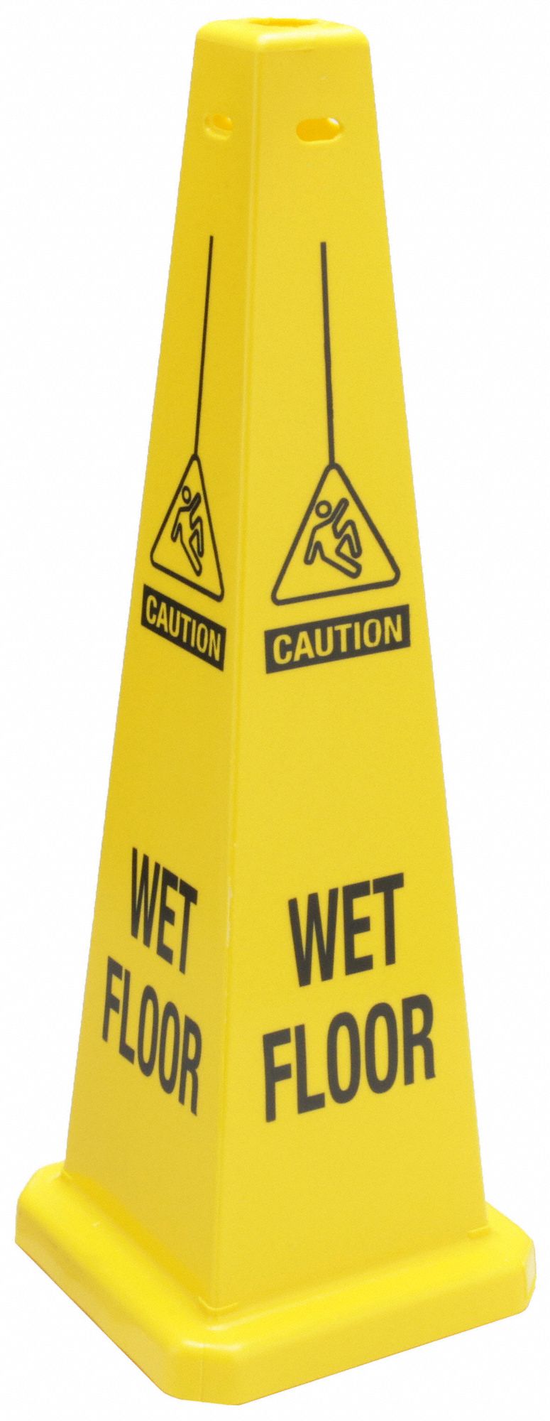 SAFETY CONE, PLASTIC, 35 IN NOMINAL SIGN SIZE, NOT RETROREFLECTIVE, YELLOW, WET FLOOR