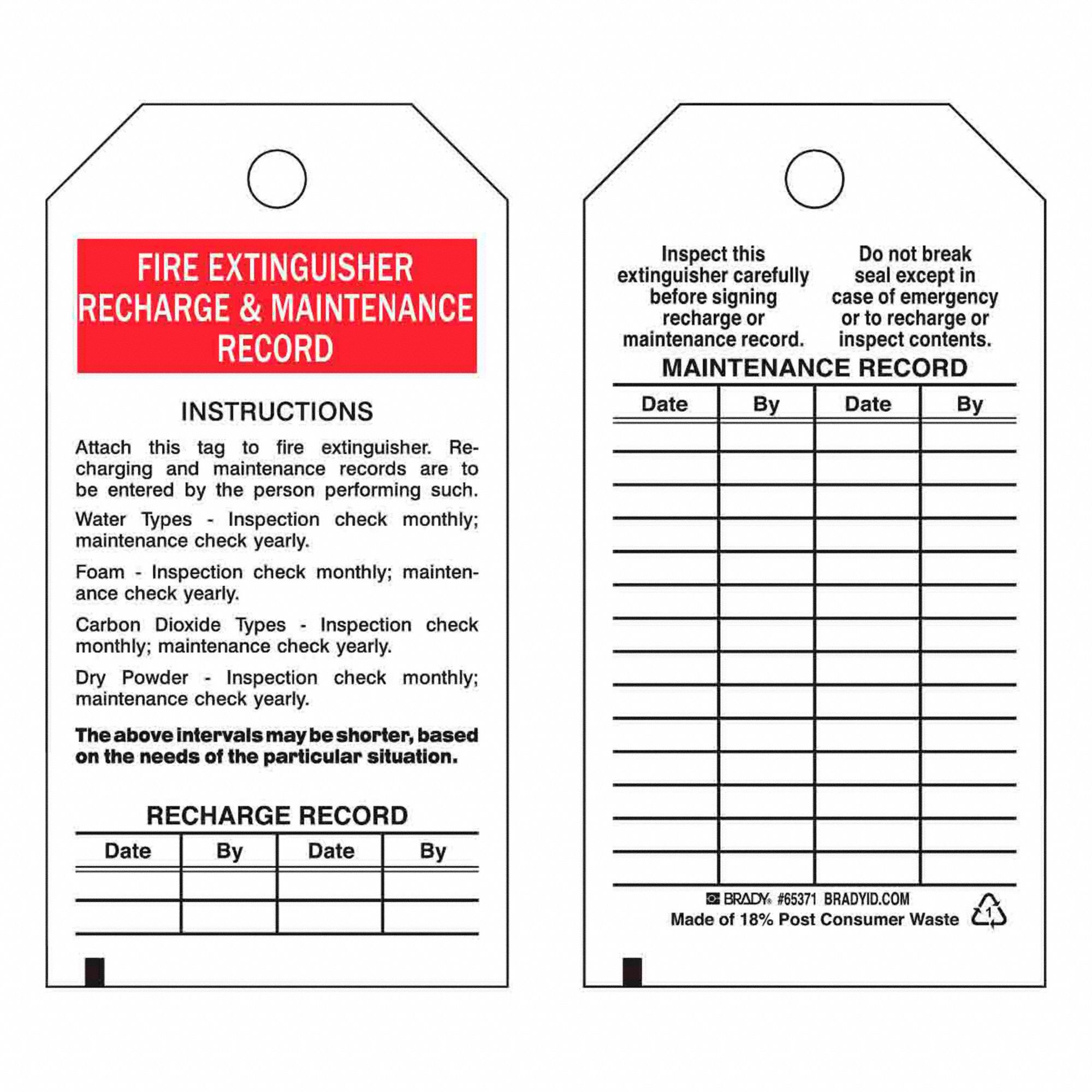 BRADY FIRE EXTING TAG 3IN W 5 3 4IN H PK25 - 1005913 - BDY65371 | 65371 ...