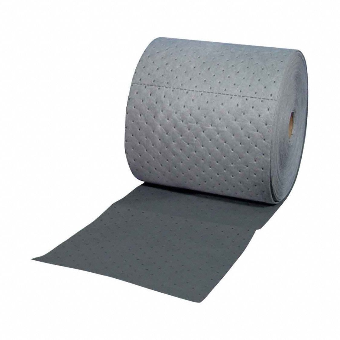 Sorbent Roll: 1, 800 in Lg, 15 in Wd, Gray, Polypropylene, 150 ft Roll Lg, Box