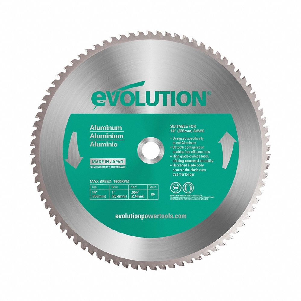 Circular Saw Blade: 14 in Blade Dia., 80 Teeth, 0.09 in Cut Wd, 1 in Arbor Size, Carbide