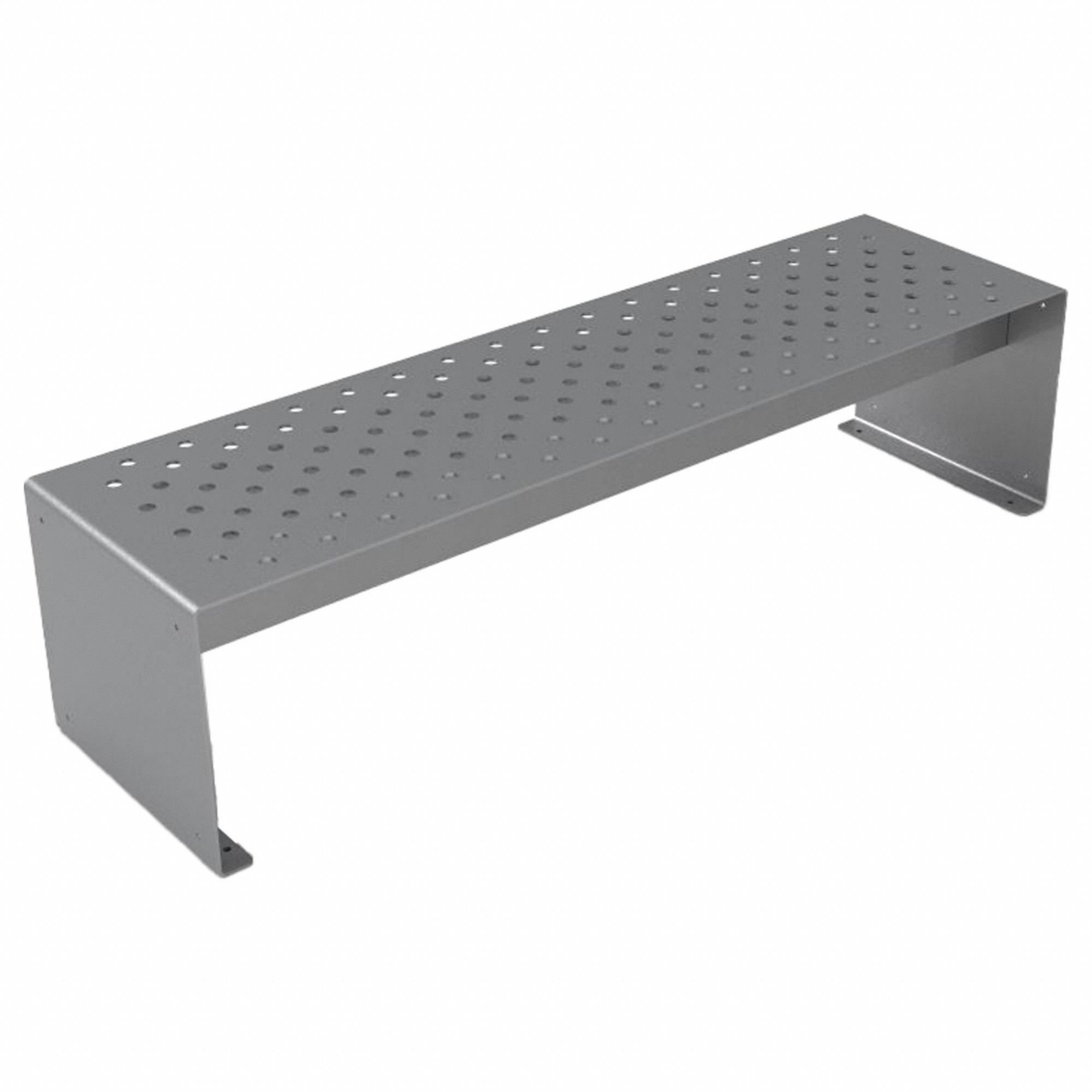 Outdoor Bench: Pasadena, 72 in Overall Lg, 18 in Overall Ht, Silver, Silver, Dot Surface
