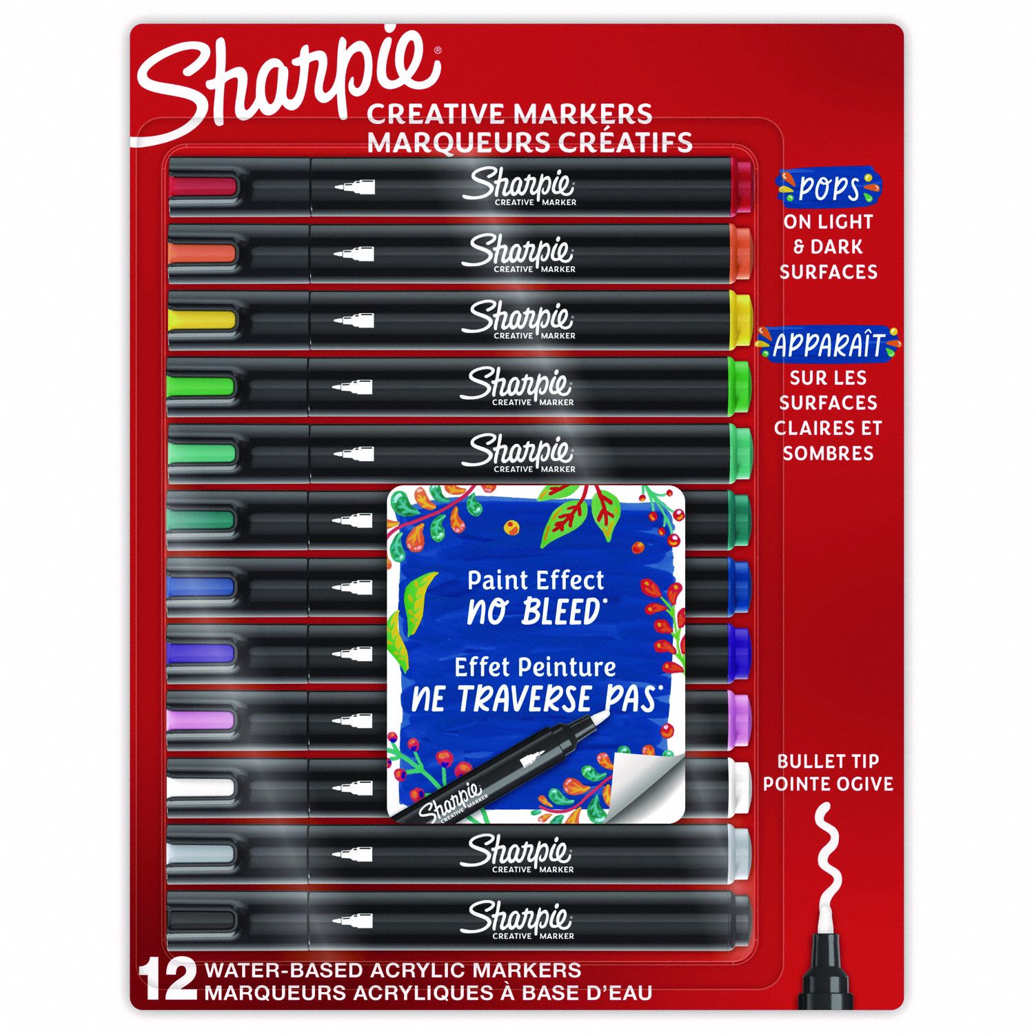 Marker: Bullet, Capped, Pen Style, Non-Washable, Non-Toxic, 12 per Pack, Assorted