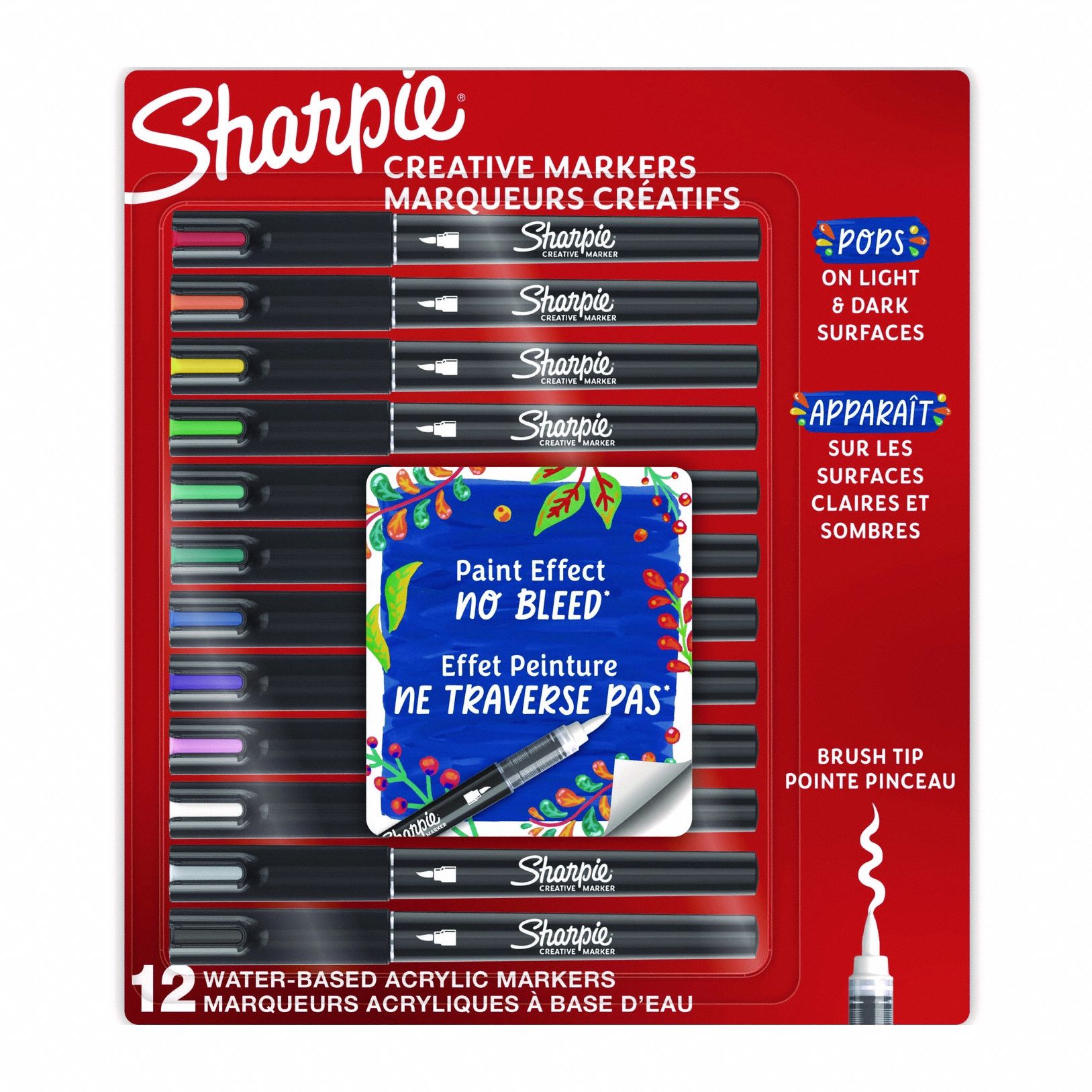 Marker: Brush, Capped, Pen Style, Non-Washable, Non-Toxic, 12 per Pack, Assorted, Waterproof