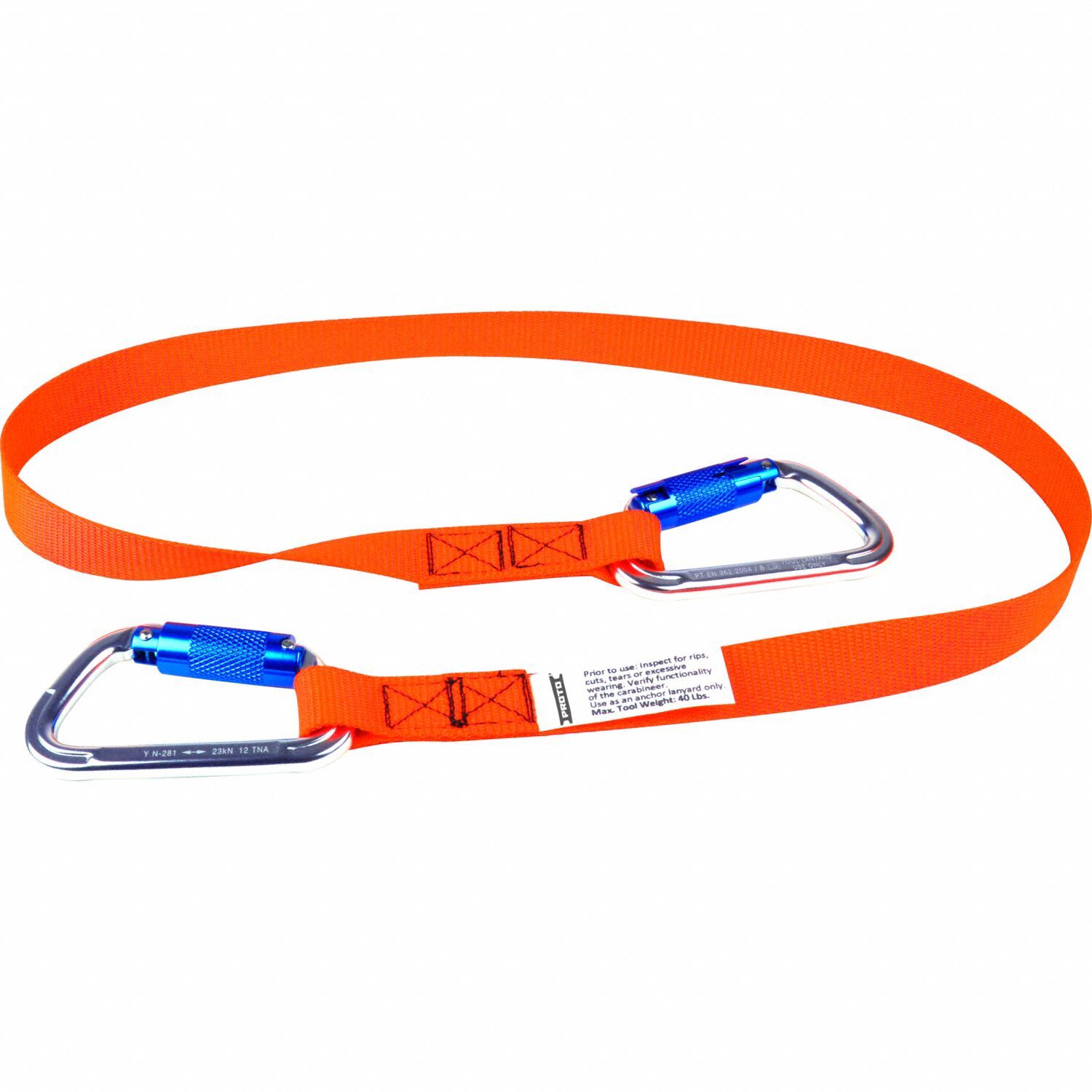 Tool Lanyard: Orange, Carabiner, Steel, Hand Tools