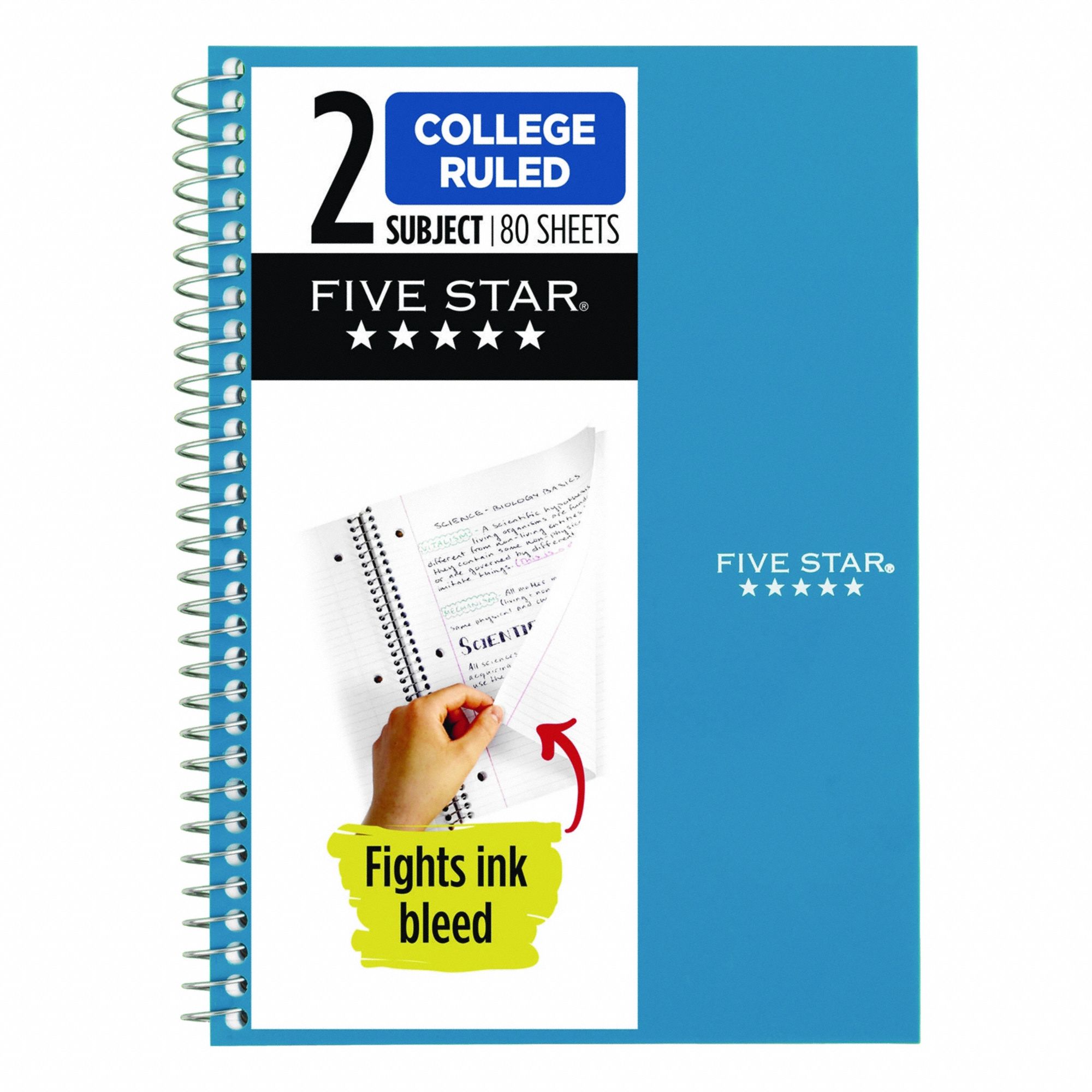 FIVE STAR, 6 in x 9 1/2 in Sheet Size, College, Spiral Notebook ...