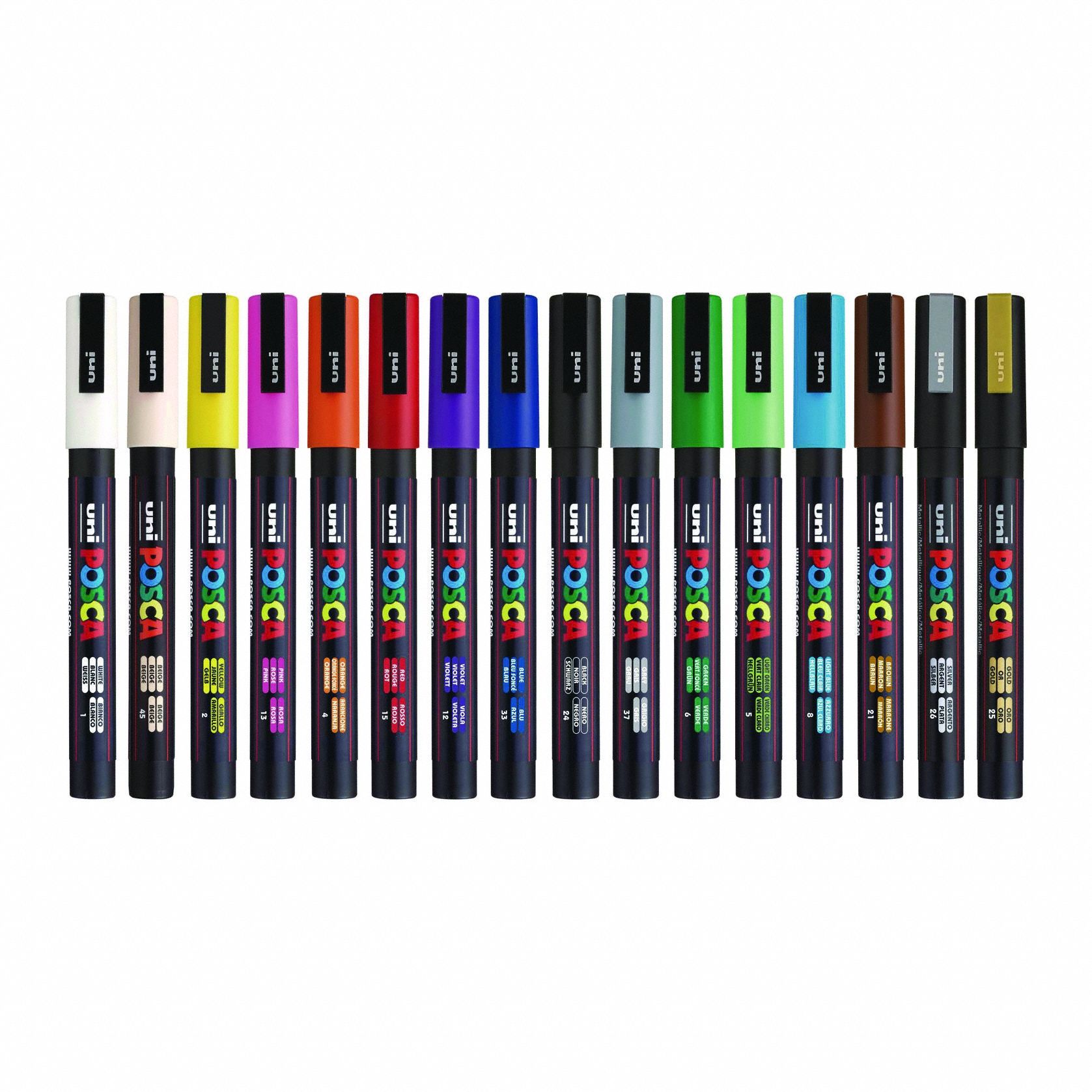 Paint Marker: Fine, Pen Style, Capped, Non-Erasable, 16 Markers per Pack, Assorted, 16 PK