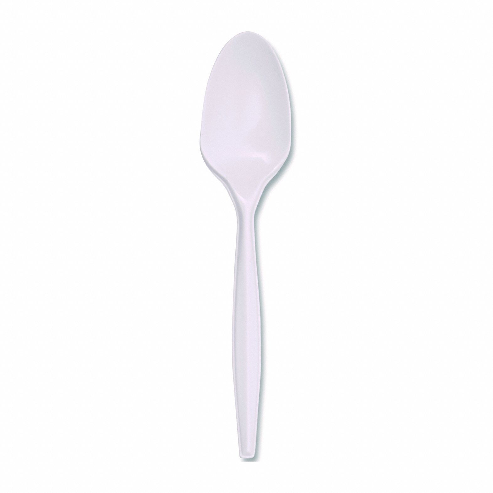 Disposable Spoon: White, Medium-Wt, Plastic, Unwrapped, 1, 000 PK