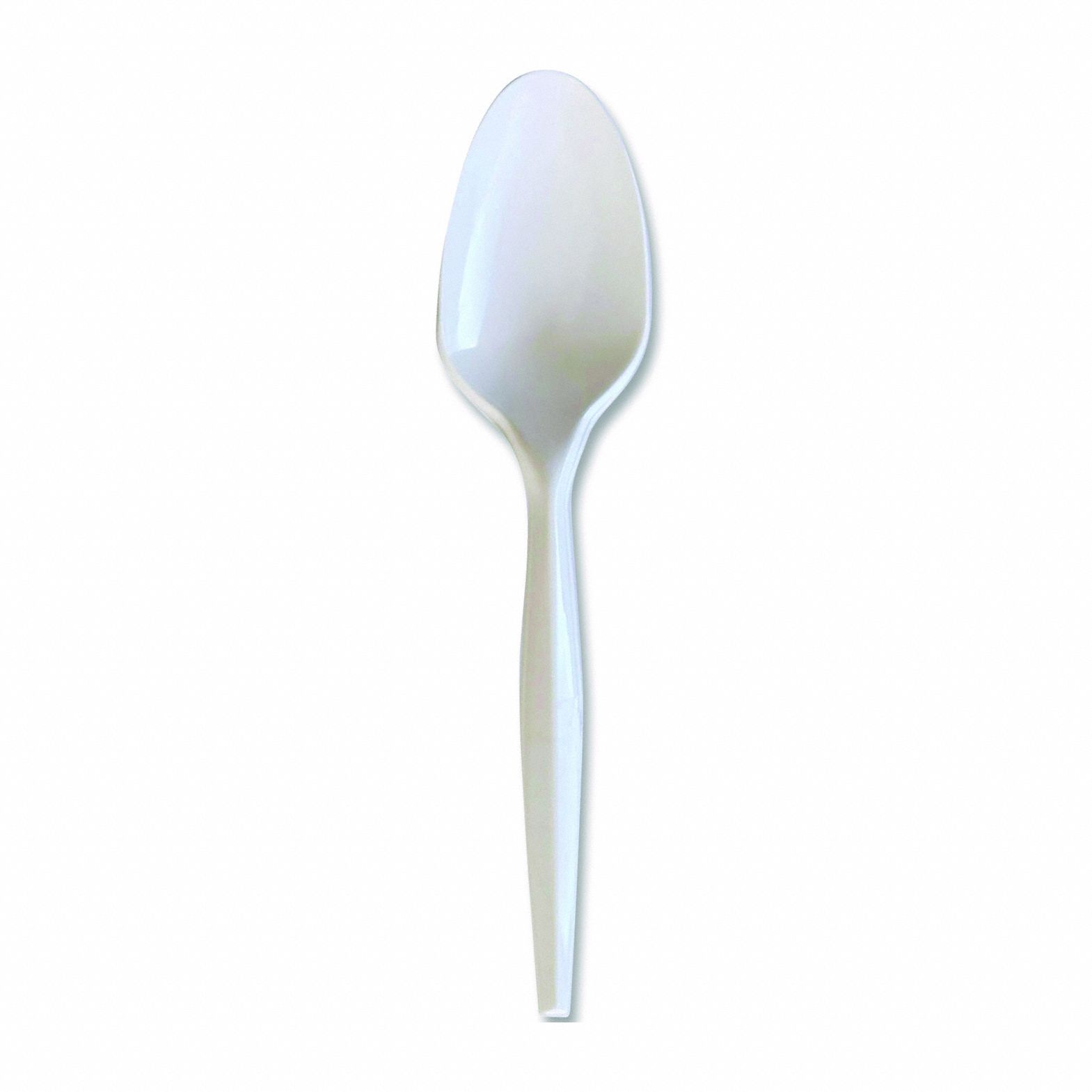 Disposable Spoon: White, Medium-Wt, Plastic, Wrapped, 1, 000 PK