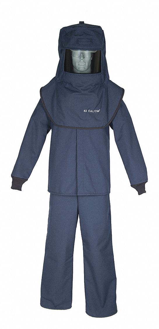 ARC-FLASH SUIT, ZIPPER, KNIT CUFF, CSA Z462, NAVY, LARGE, FR PROTERA