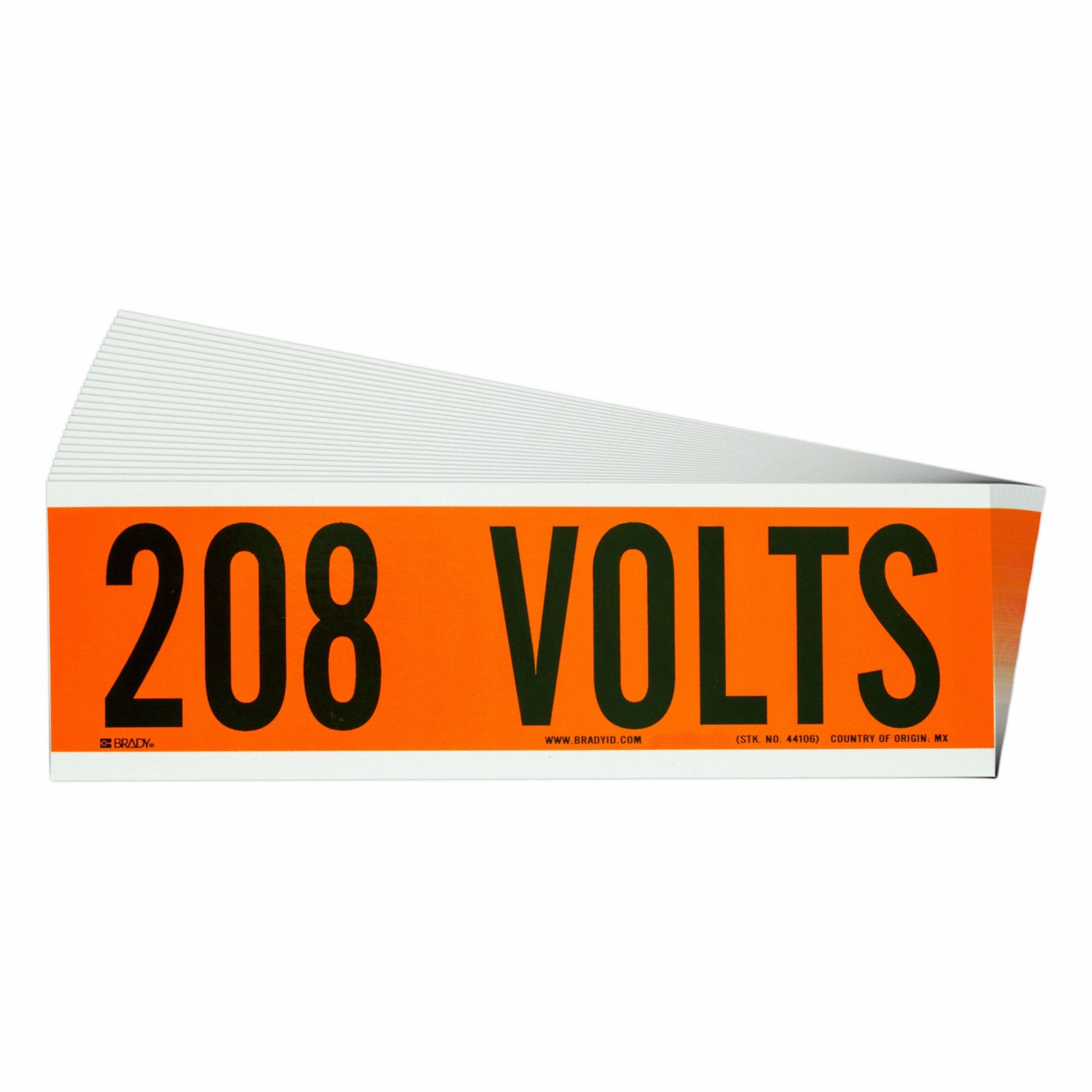 Conduit & Voltage Signs & Labels: 9 in Label Wd, 2 1/4 in Label Ht, 208 Volts, A Label, 25 PK