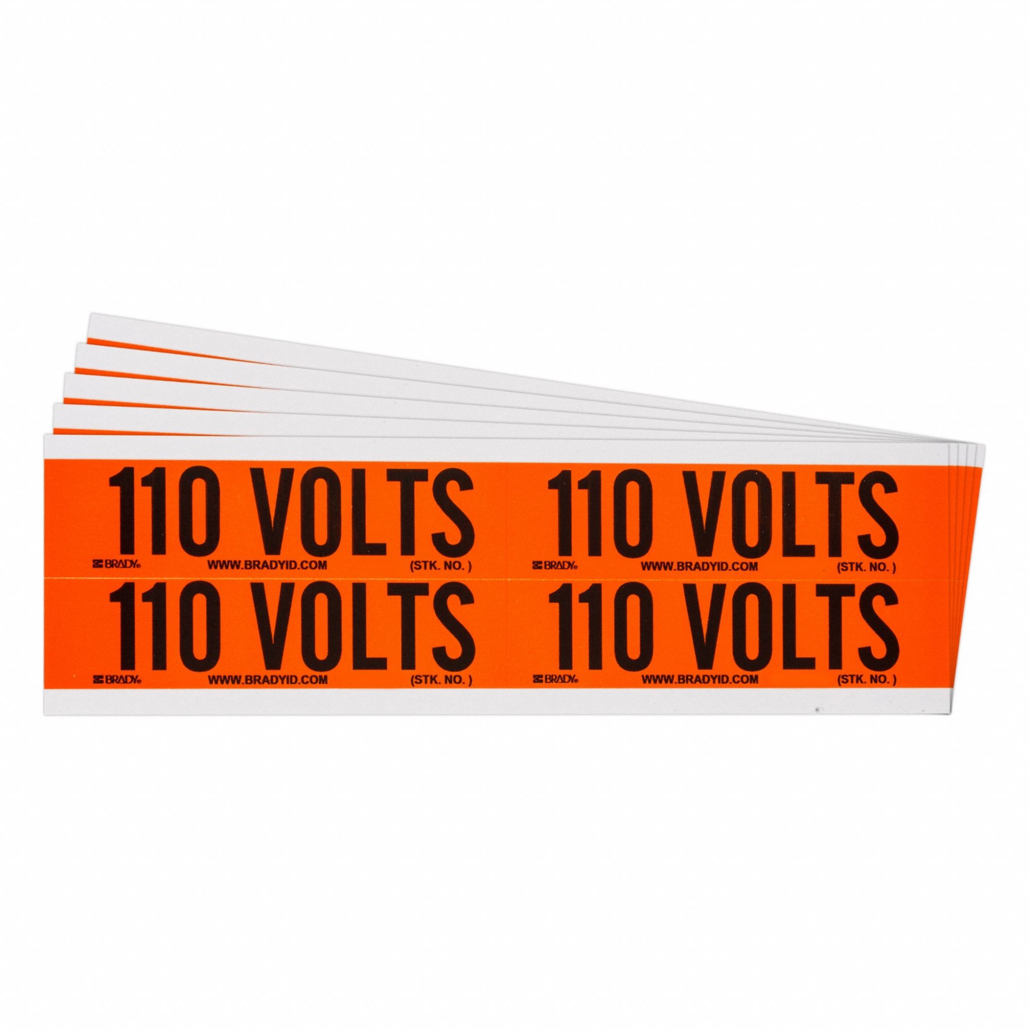 Conduit & Voltage Signs & Labels: 4 1/8 in Label Wd, 1 1/8 in Label Ht, 110 Volts, 5 PK