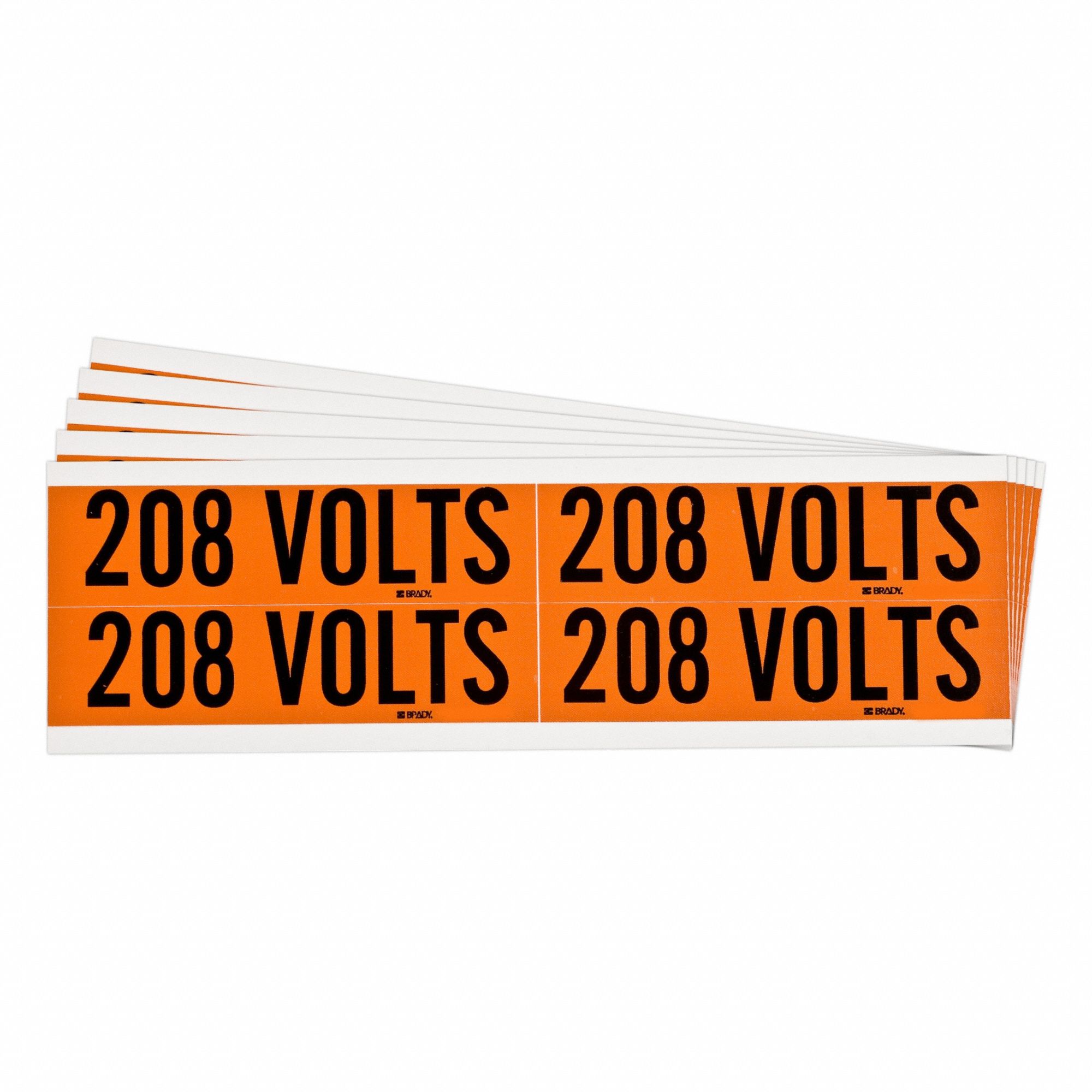Conduit & Voltage Signs & Labels: 4 1/8 in Label Wd, 1 1/8 in Label Ht, 208 Volts, 5 PK