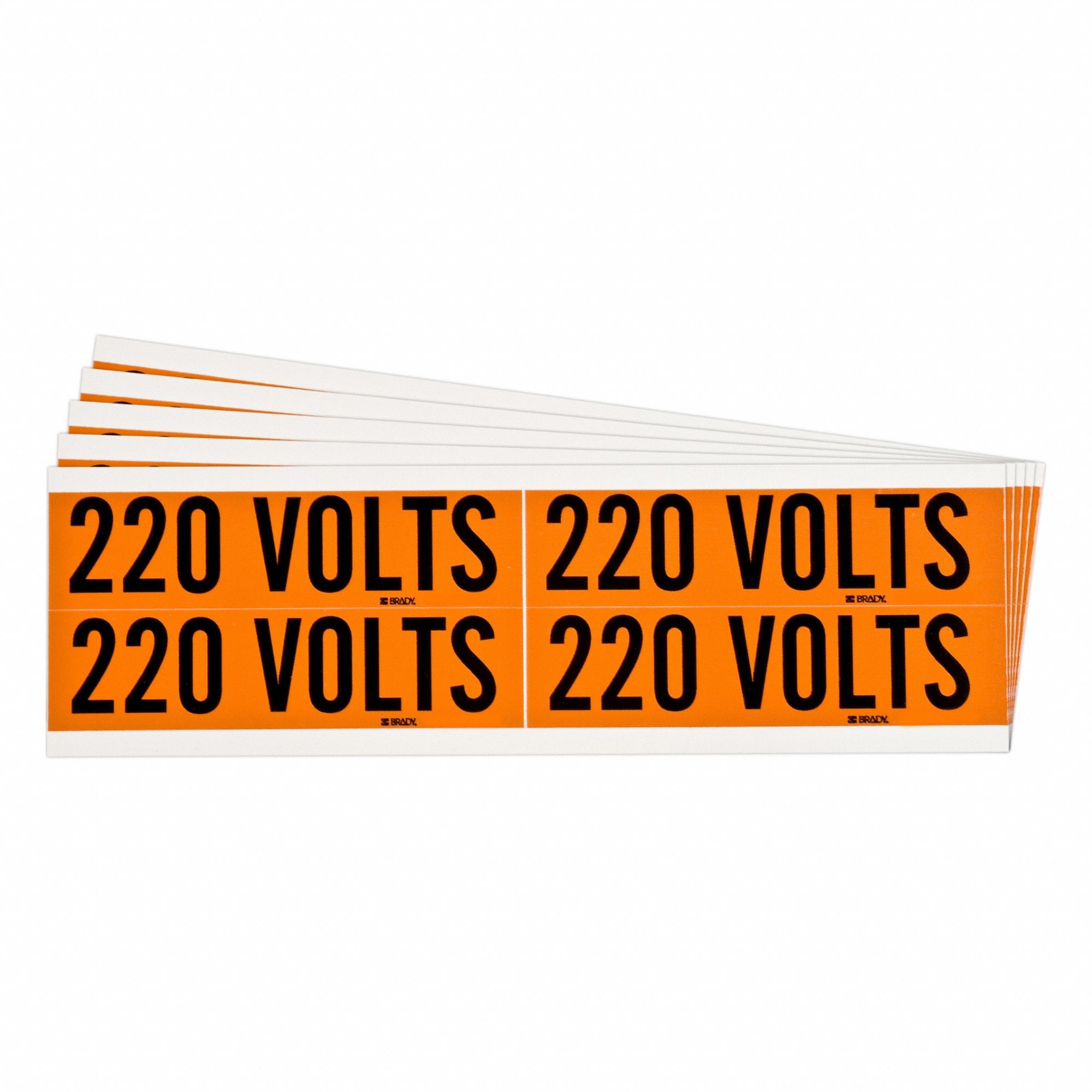 Conduit & Voltage Signs & Labels: 4 1/8 in Label Wd, 1 1/8 in Label Ht, 220 Volts, 5 PK