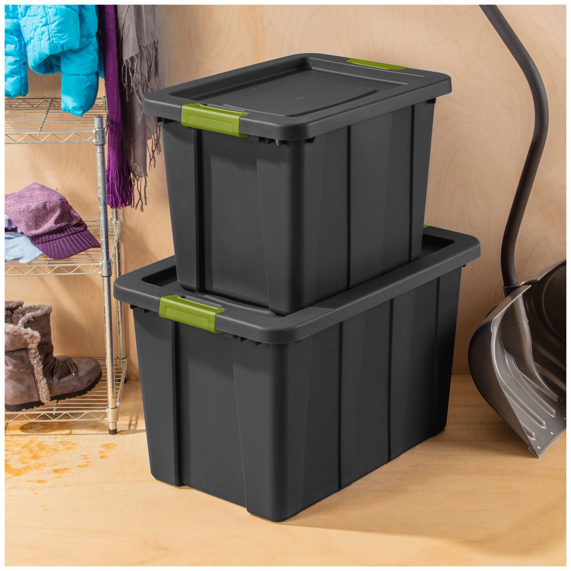 STERILITE Storage Tote 30 gal, 29 7/8 in x 19 3/4 in x 18 1/8 in, Gray Body, Gray Lid 56JU48