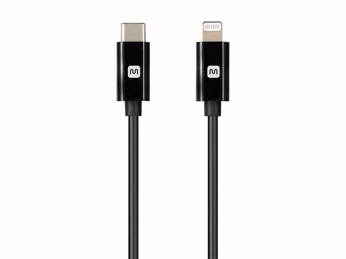 USB Cable: Lightning End 1, Type C End 2, Black, 1.5 ft Lg, USB Cable