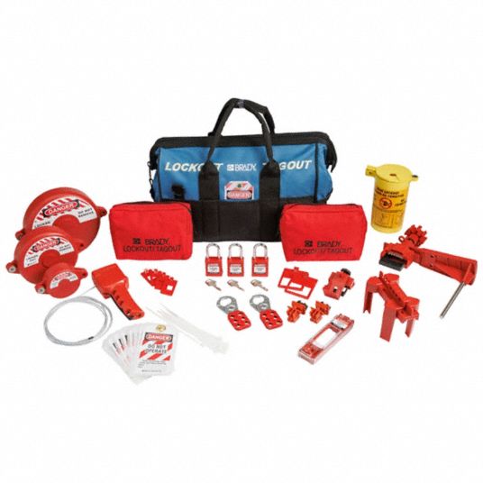 Brady 153672 Electrical and Valve Lockout Tagout Kit with Nylon Safety Padlocks in Duffel Bag