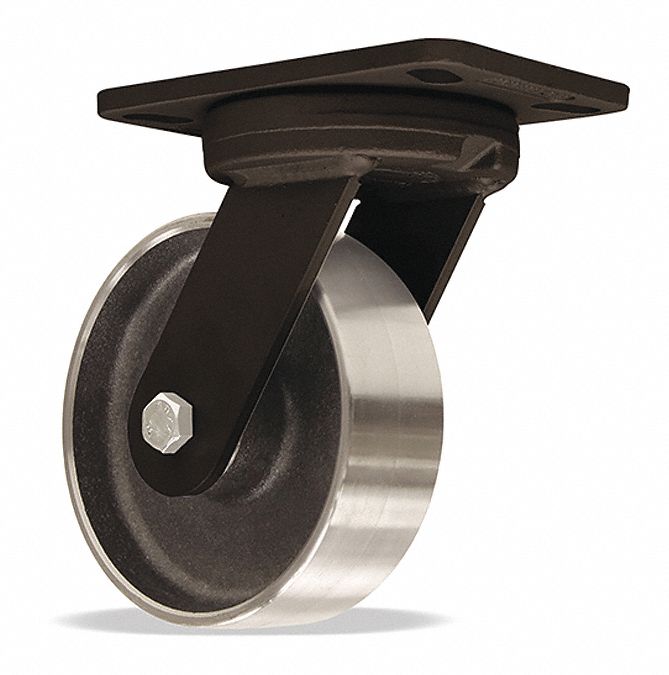Plate Caster: Swivel, Steel, 6 in Wheel Dia, 2 in Wheel Wd, 7 3/4 in Mounting Ht, Rectangle