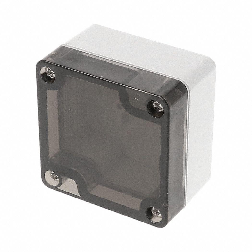 Enclosure: Polycarbonate, 2 in x 2 in x 2 in, NEMA 12/13/4/4X/6/6P, Screw On, Smoked Cover