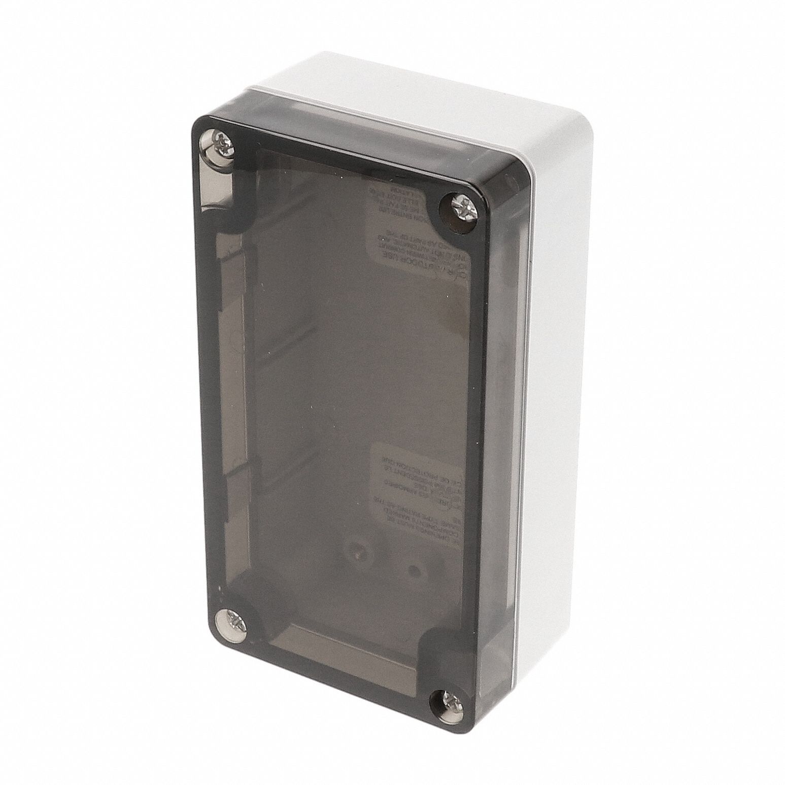 Enclosure: Polycarbonate, 4 in x 2 in x 2 in, NEMA 12/13/4/4X/6/6P, Screw On, Smoked Cover