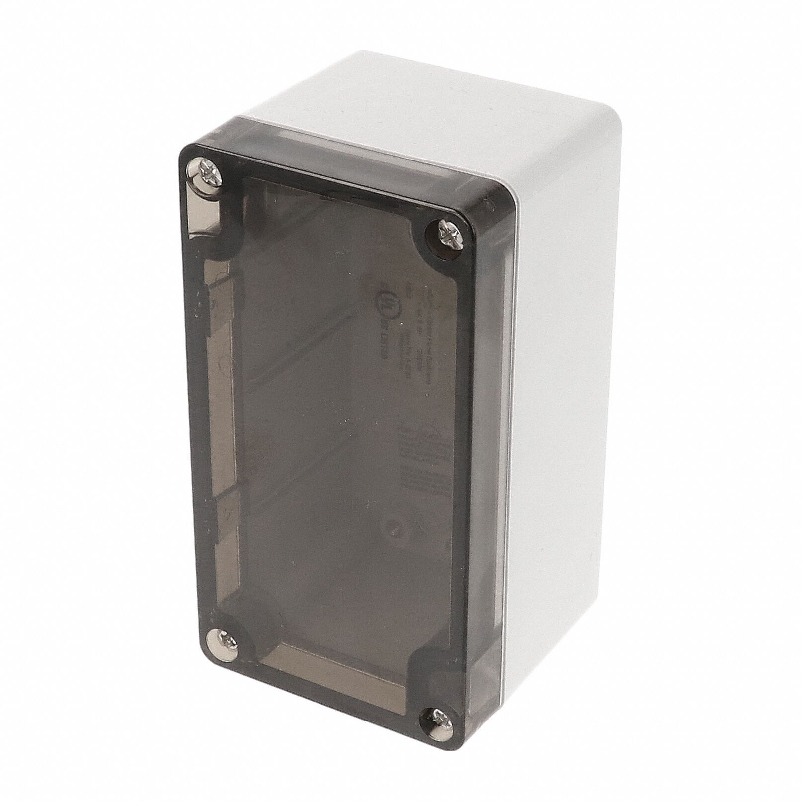 Enclosure: Polycarbonate, 4 in x 2 in x 2 in, NEMA 12/13/4/4X/6/6P, Screw On, Smoked Cover