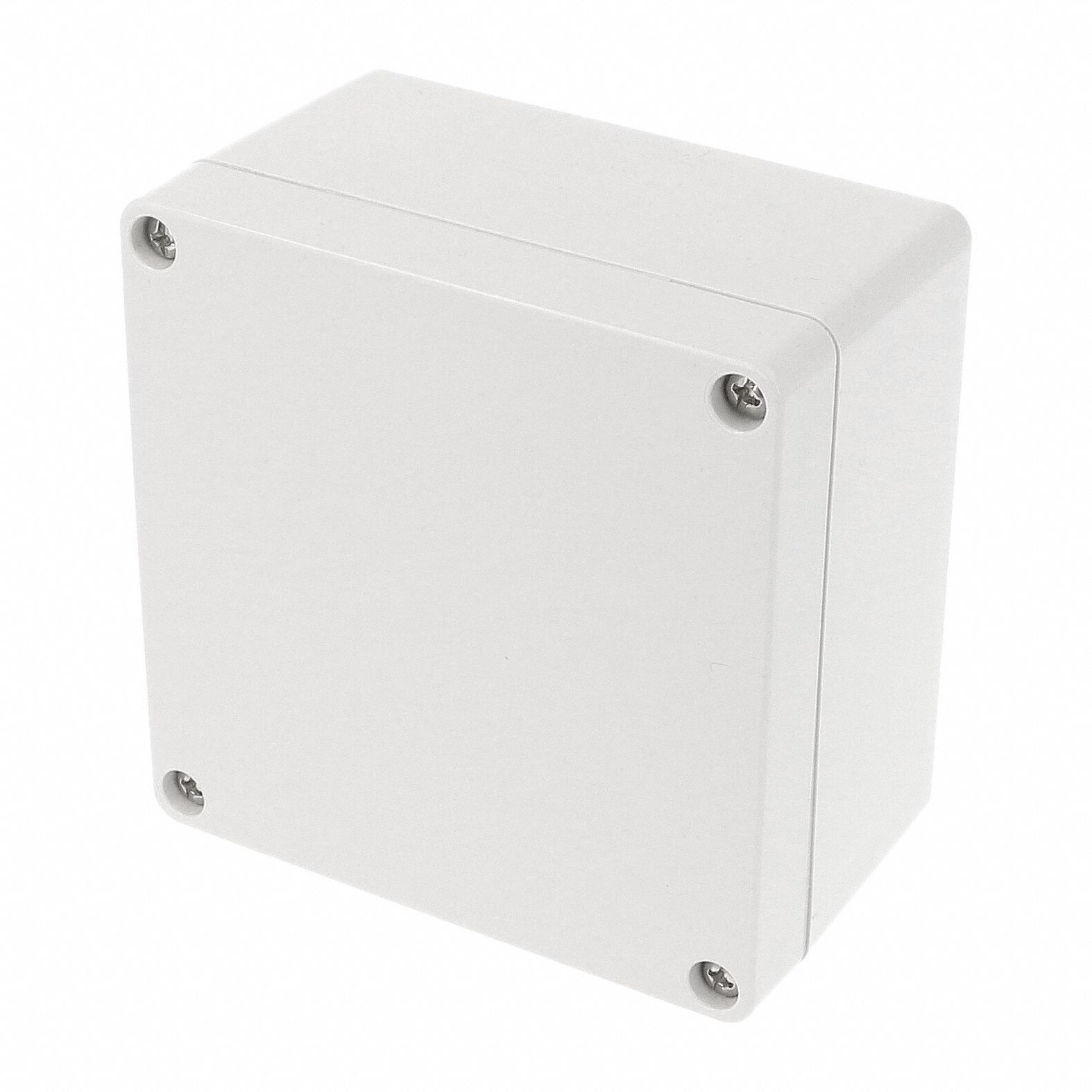 Enclosure: Polycarbonate, 4 in x 4 in x 2 in, NEMA 12/13/4/4X/6/6P, Screw On, Solid Cover