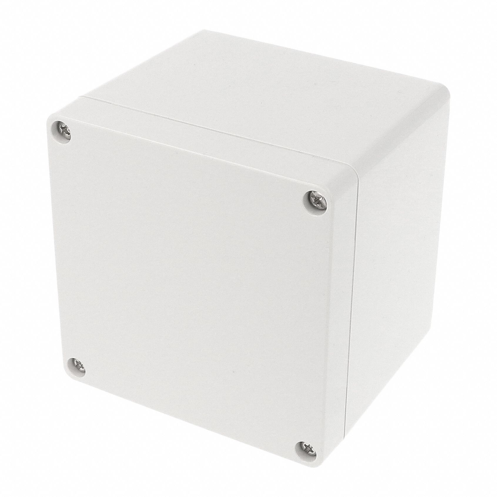 Enclosure: Polycarbonate, 4 in x 4 in x 4 in, NEMA 12/13/4/4X/6/6P, Screw On, Solid Cover