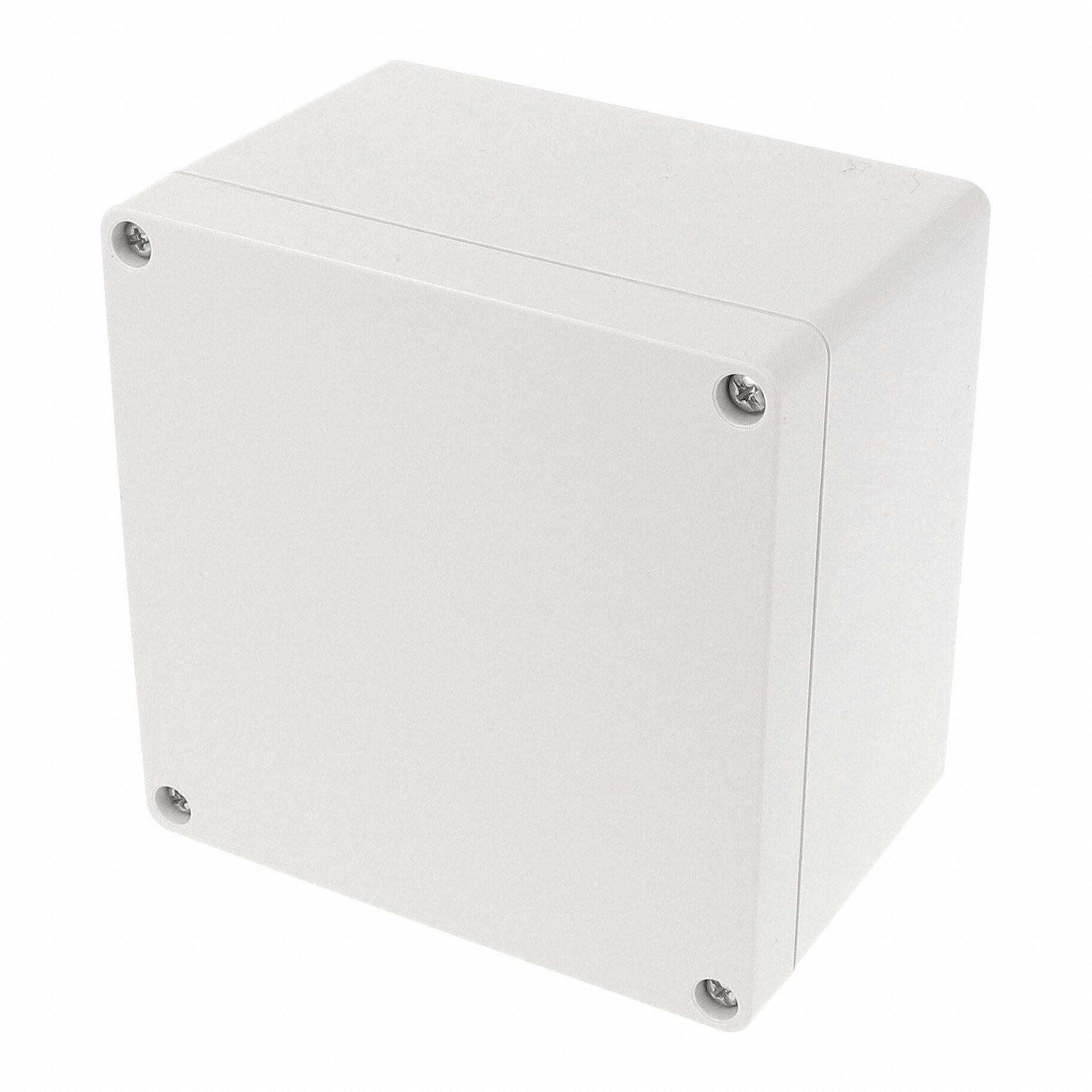 Enclosure: Polycarbonate, 4 in x 4 in x 3 in, NEMA 12/13/4/4X/6/6P, Screw On, Solid Cover