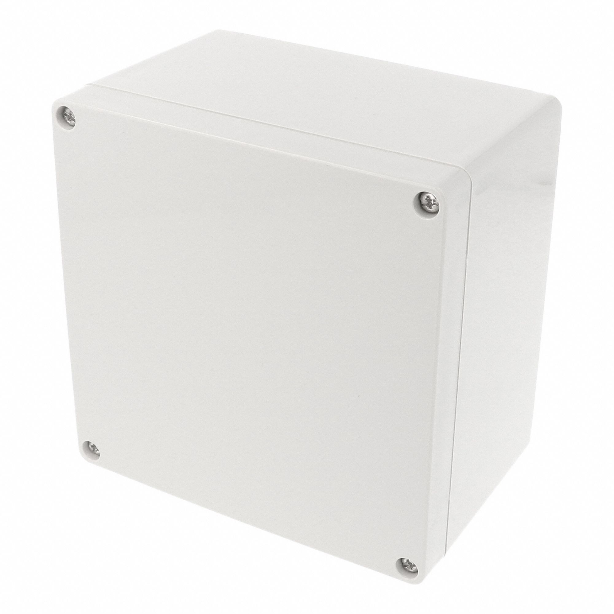 Enclosure: Polycarbonate, 5 in x 5 in x 4 in, NEMA 12/13/4/4X/6/6P, Screw On, Solid Cover