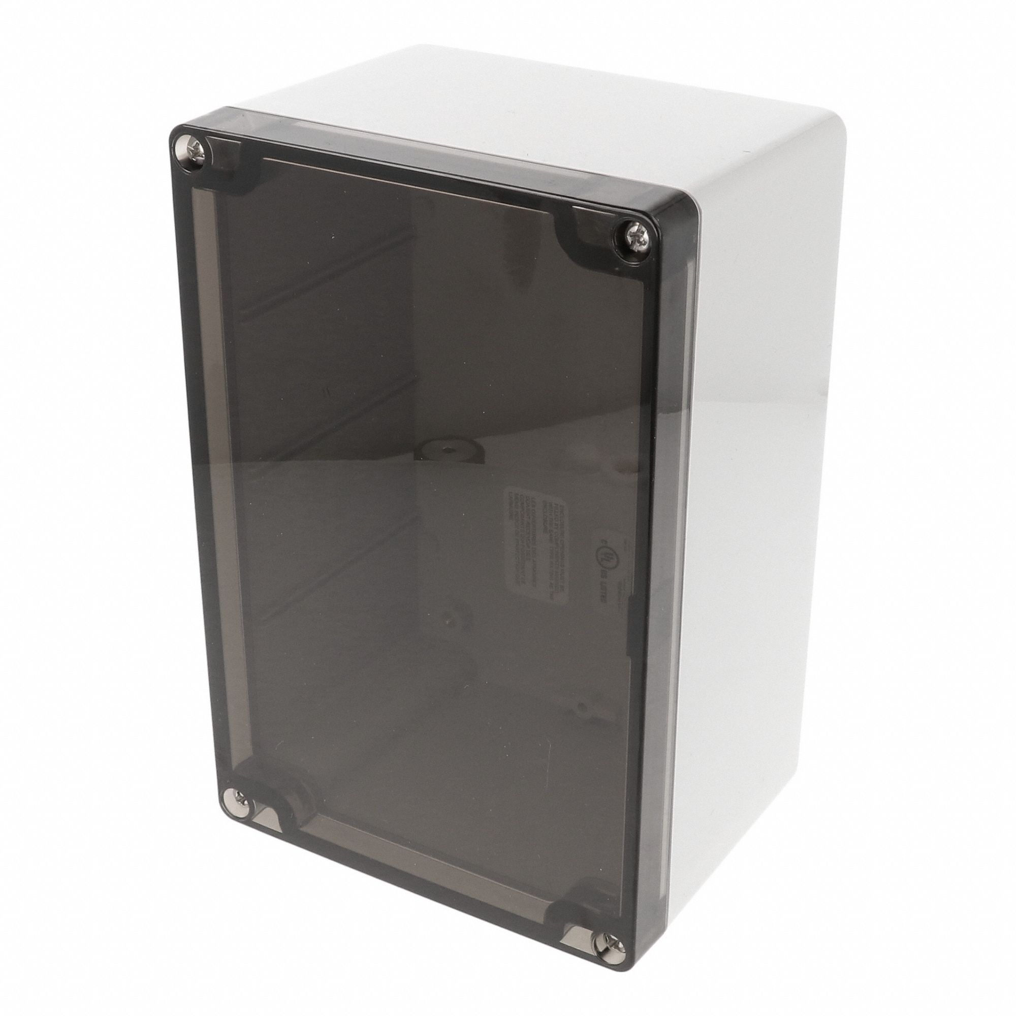 Enclosure: Polycarbonate, 7 in x 4 in x 4 in, NEMA 12/13/4/4X/6/6P, Screw On, Smoked Cover