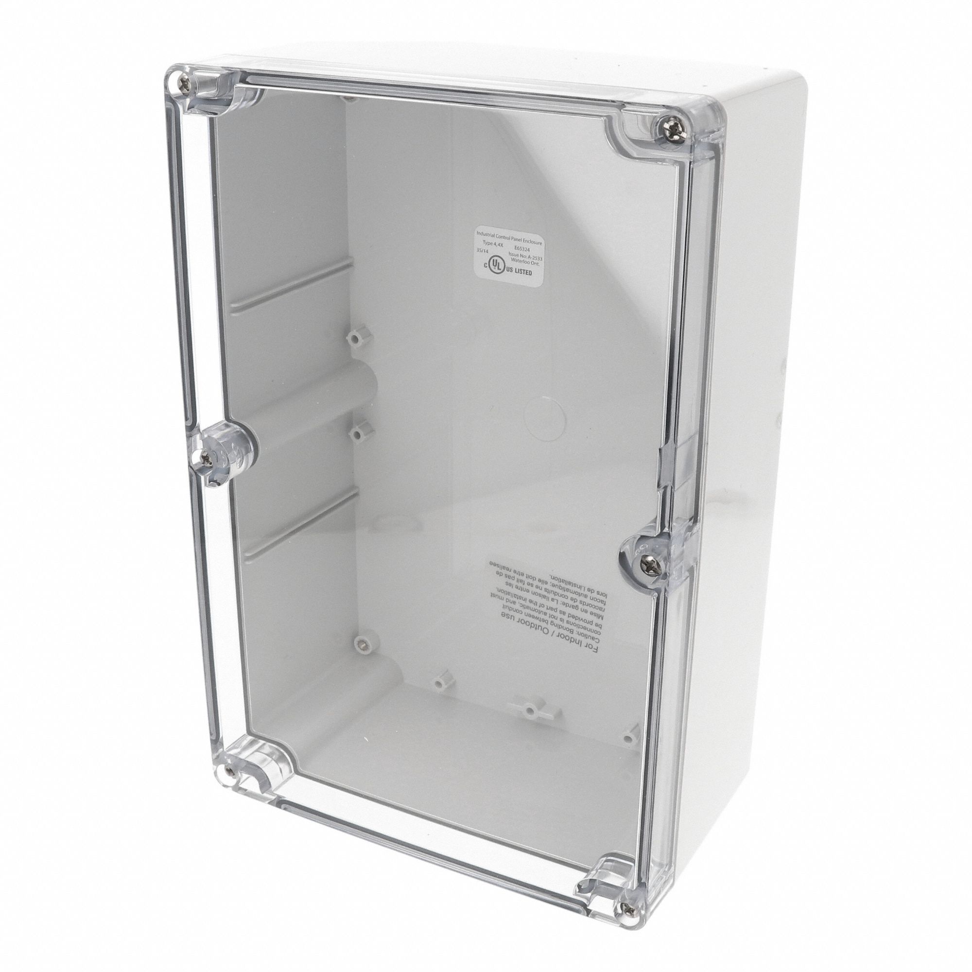 Enclosure: Polycarbonate, 9 in x 6 in x 4 in, NEMA 12/13/4/4X/6/6P, Screw On, Clear Cover