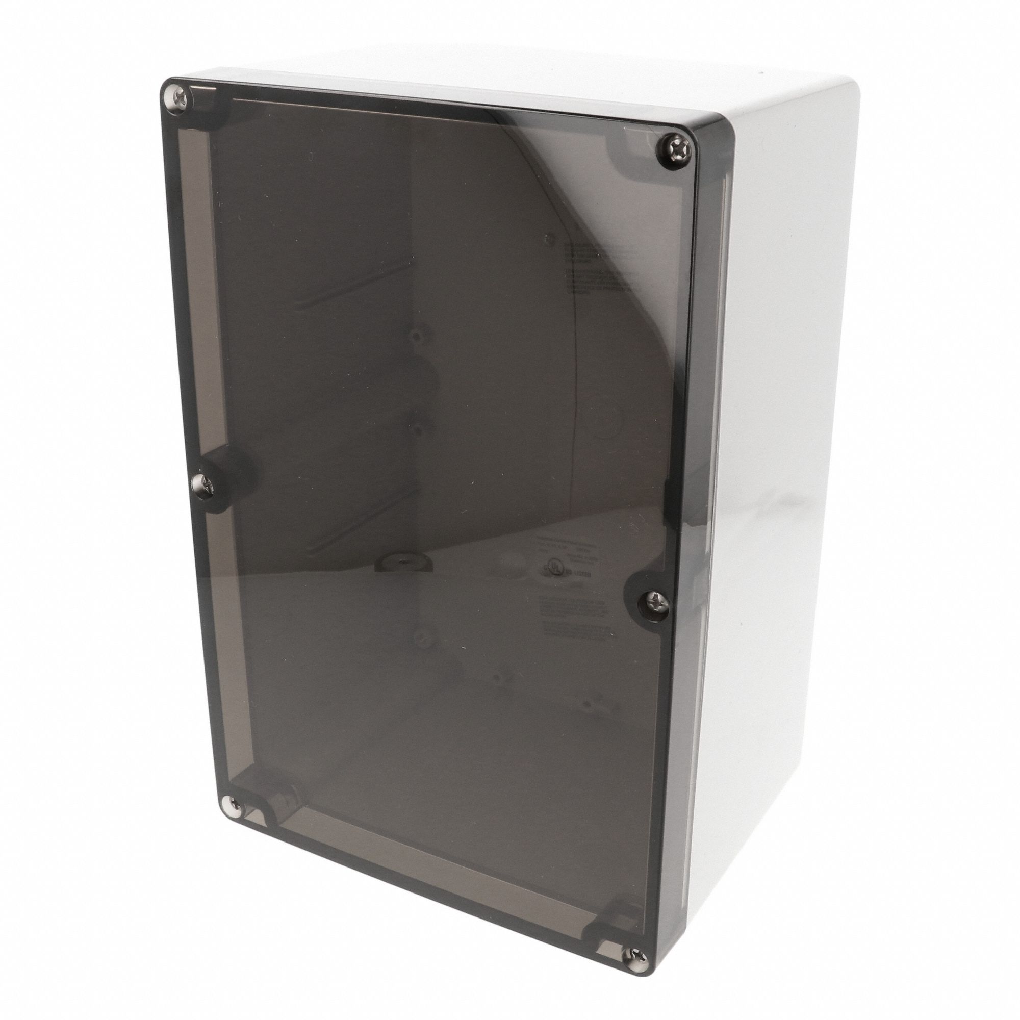 Enclosure: Polycarbonate, 9 in x 6 in x 5 in, NEMA 12/13/4/4X/6/6P, Screw On, Smoked Cover