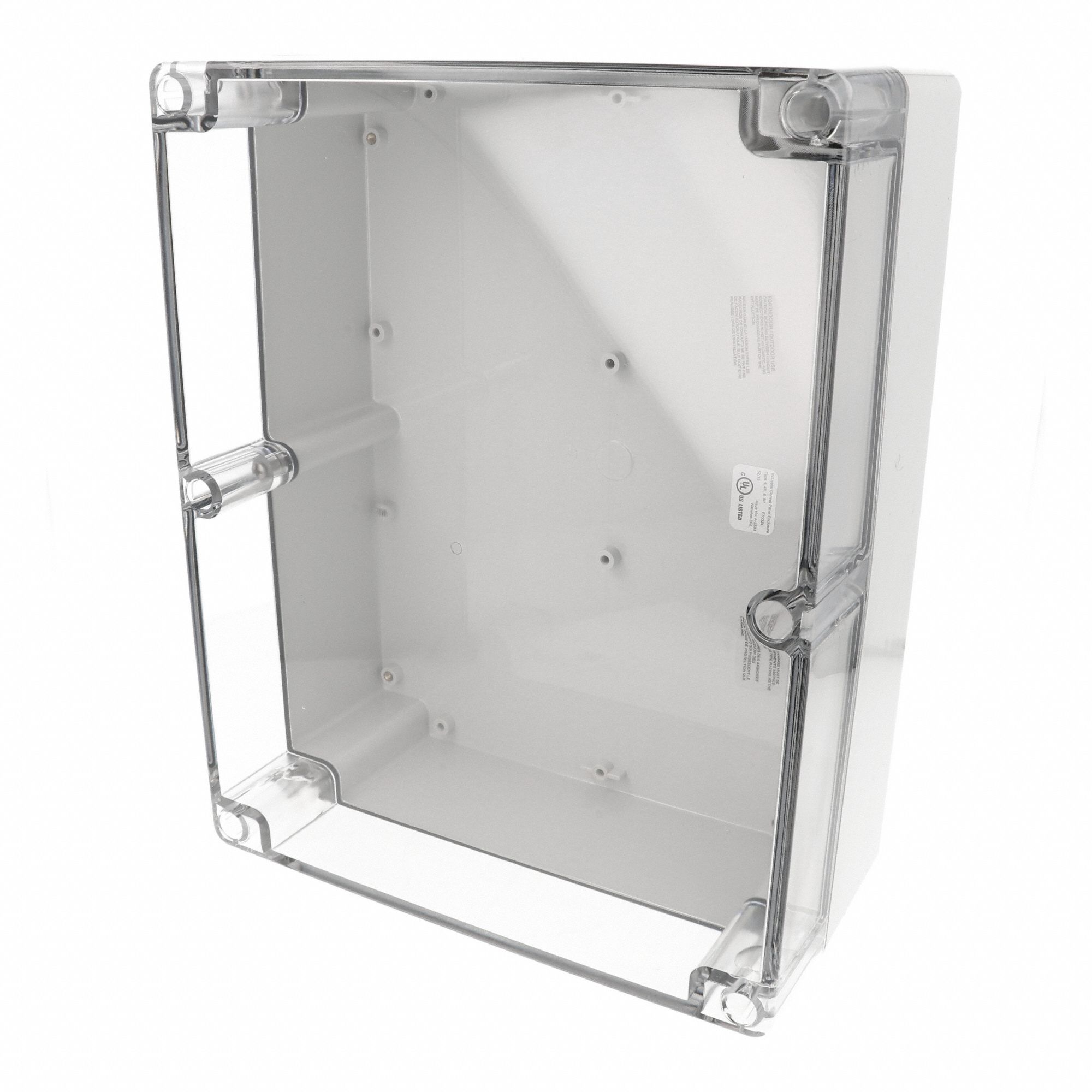 Enclosure: Polycarbonate, 11 in x 9 in x 5 in, NEMA 12/13/4/4X/6/6P, Screw On, Clear Cover