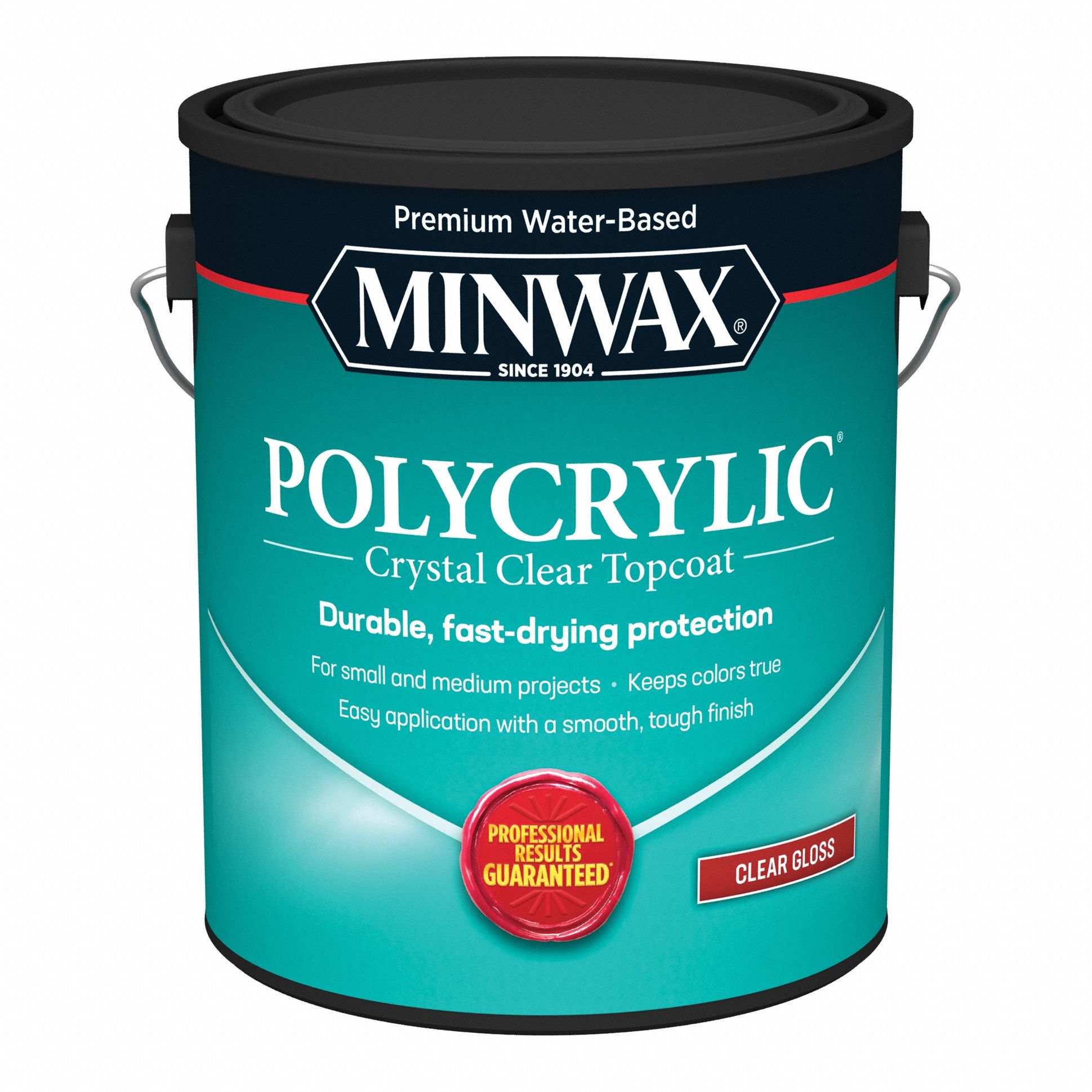 Finish: Varnish, Interior, Water, 1 gal Container Size, Wood, Gloss, Clear, Clear, Polycrylic