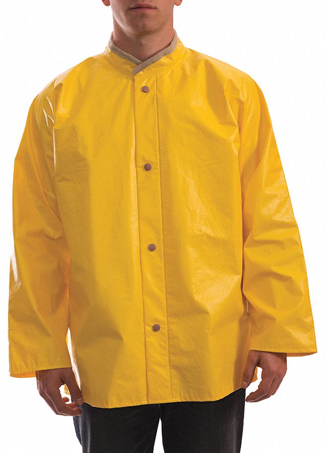 Non-Woven Poly Jacket: Rain Jacket, 2XL, Yellow, Snaps with Storm Flap, Polyester, 0 Pockets