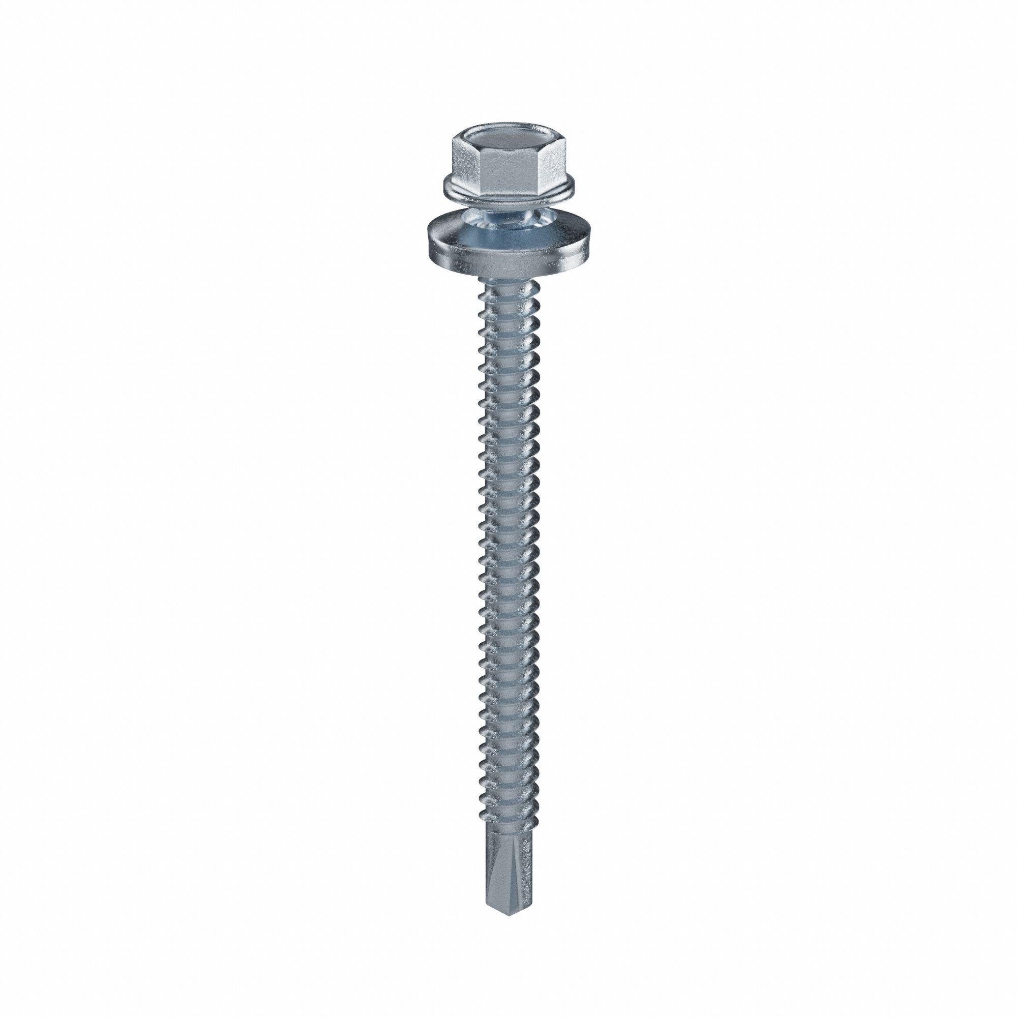 Self-Drilling Screw: 1/4 in Size, 3 in Lg, Steel, Zinc-Plated, Hex Washer, External Hex, 50 PK