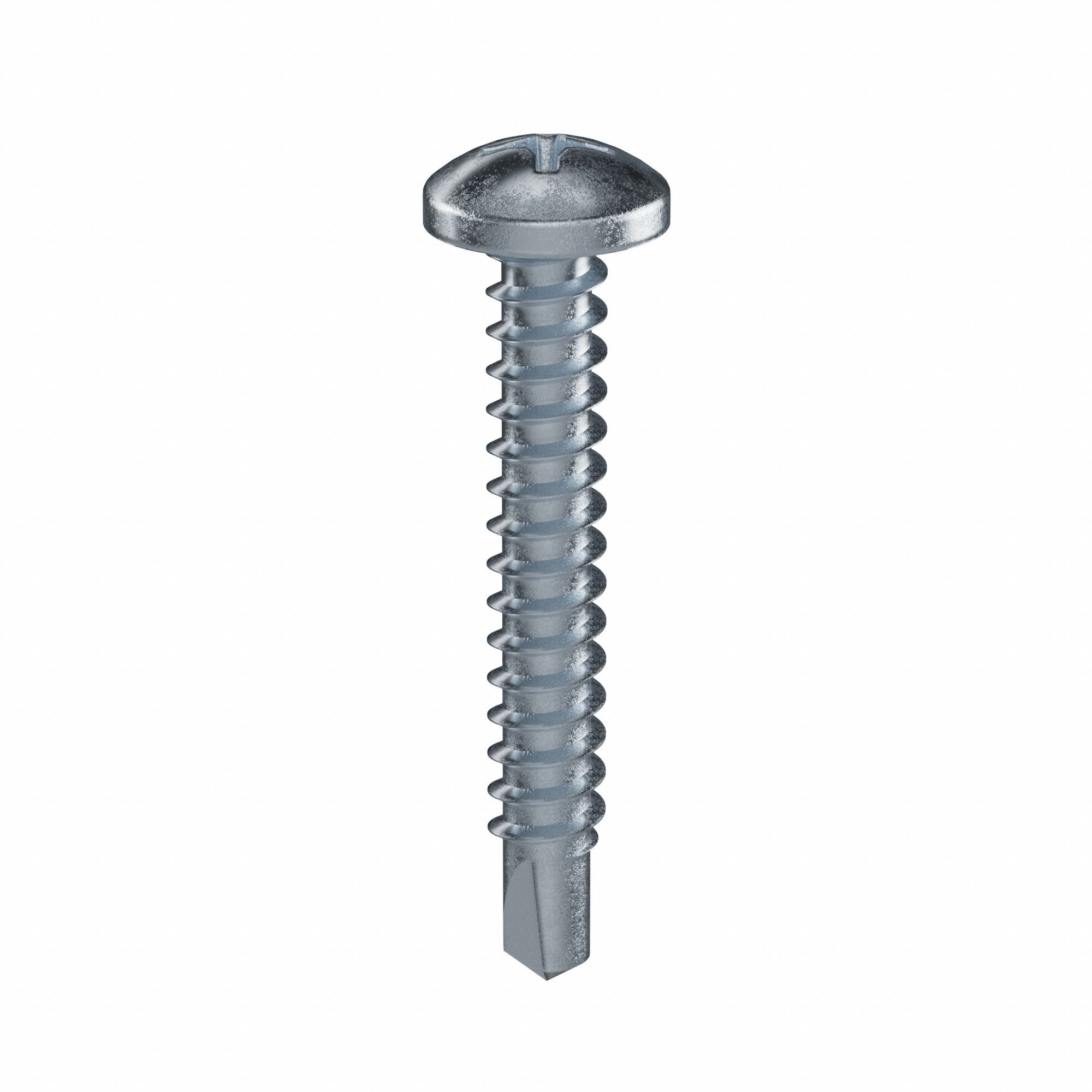Self-Drilling Screw: #10 Size, 1 1/2 in Lg, Steel, Zinc-Plated, Pan, Phillips, 100 PK