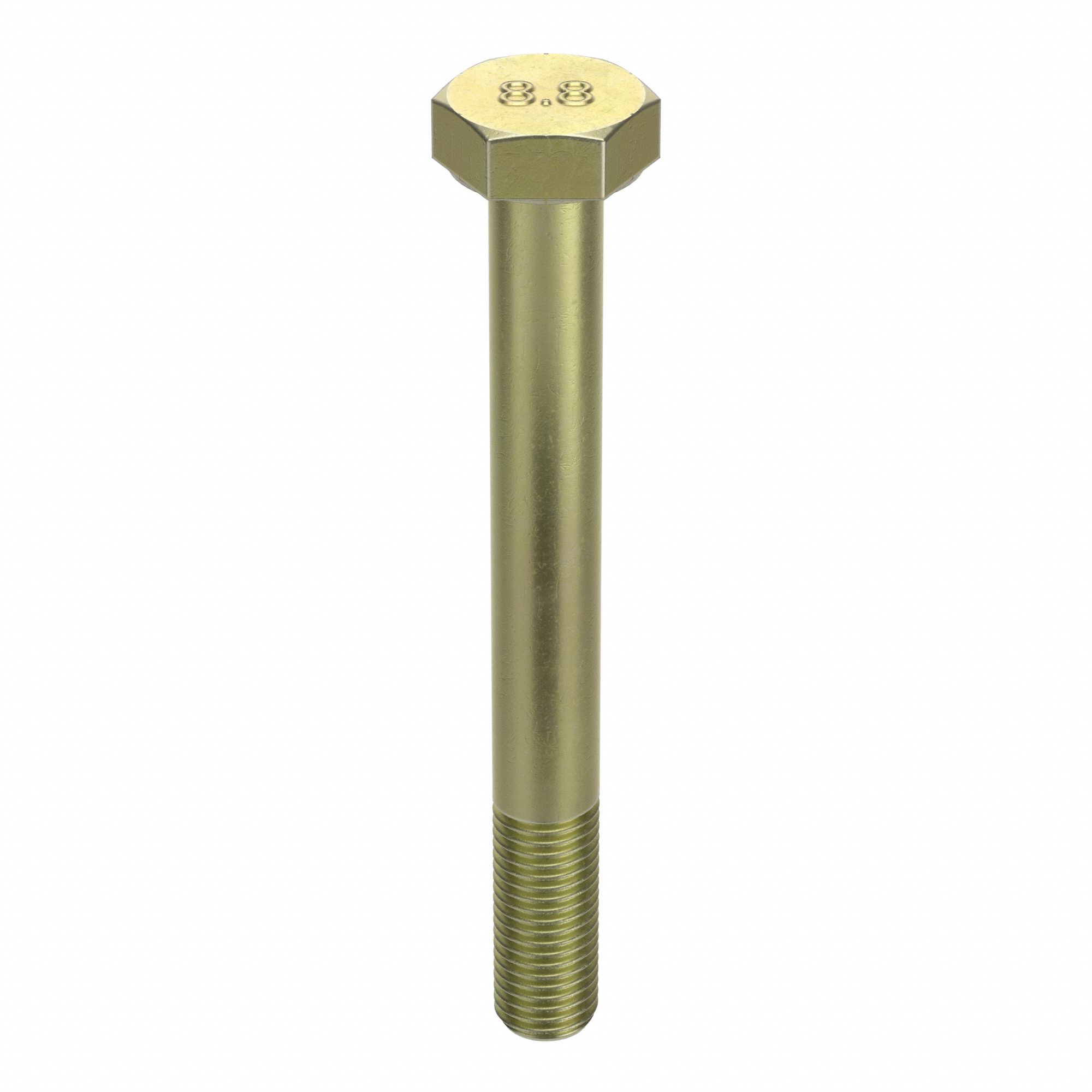 Hex Head Cap Screw: Steel, Class 8.8, Zinc Yellow, M10-1.25, Fine, 70 mm lg, Globally Sourced, 50 PK