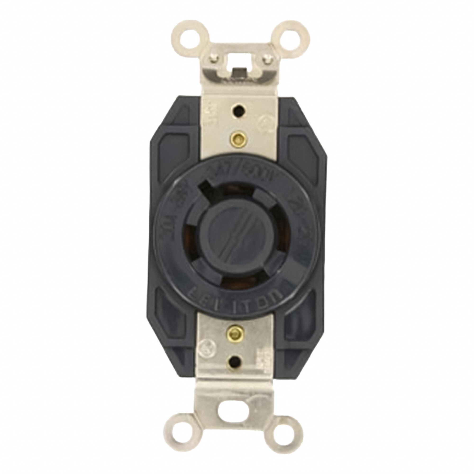 Flush Mounting Lock Receptacle: L20-20R, 20 A, 347/600V AC, Black, 4 Poles, Shrouded