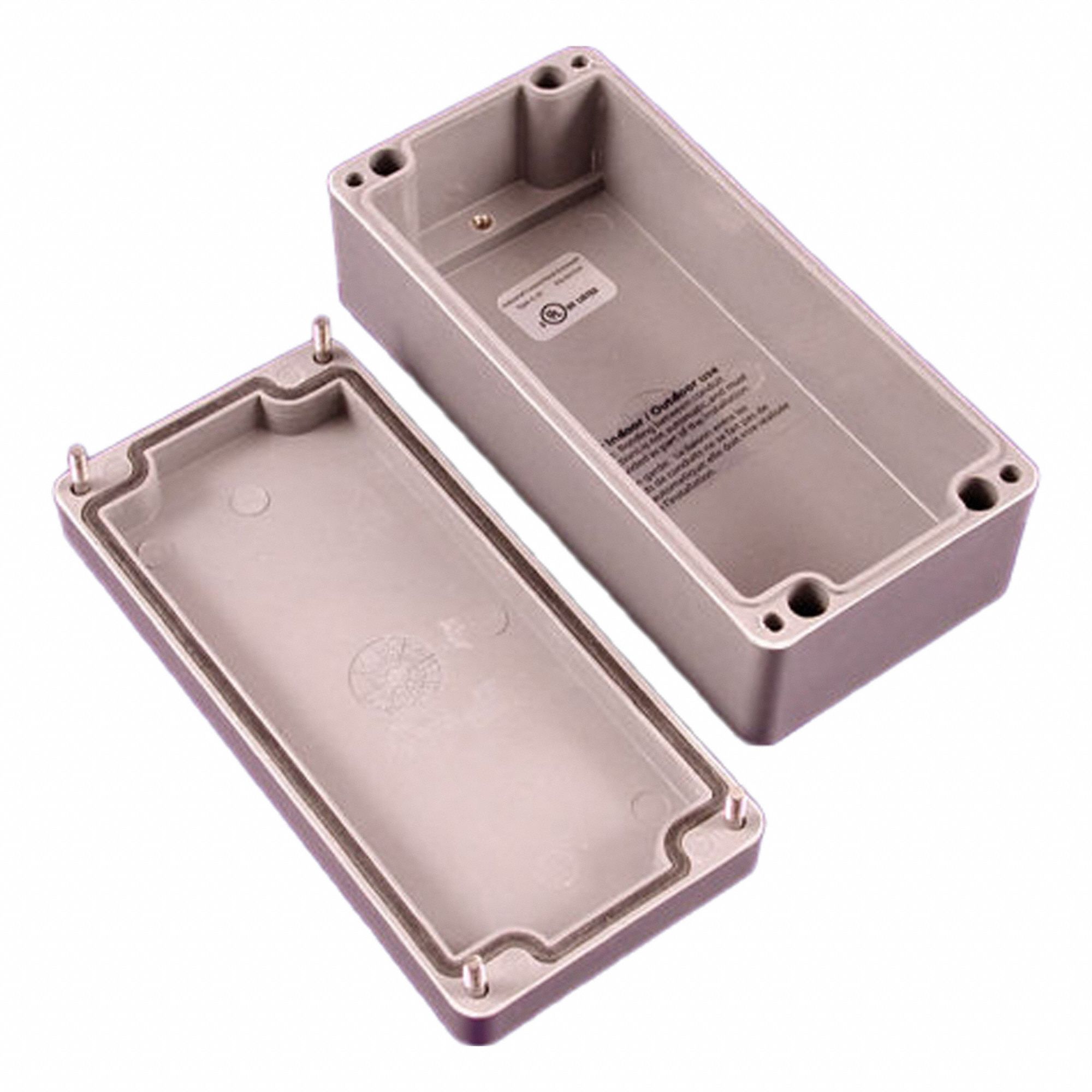 Enclosure: Polyester, 6 in x 2 in x 2 in, NEMA 4/4X, Solid Cover, Screw On