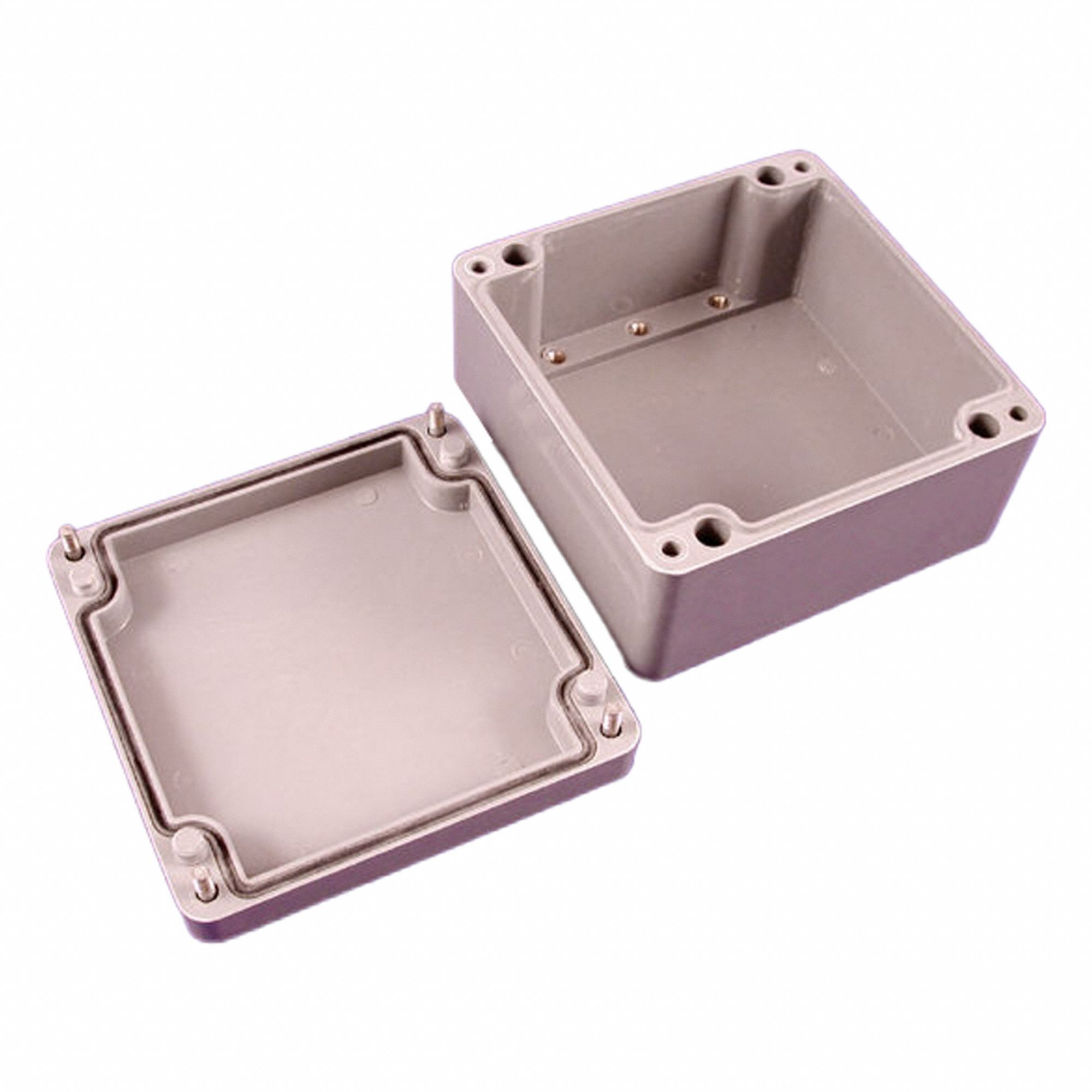 Enclosure: Polyester, 6 in x 6 in x 4 in, NEMA 4/4X, Solid Cover, Screw On