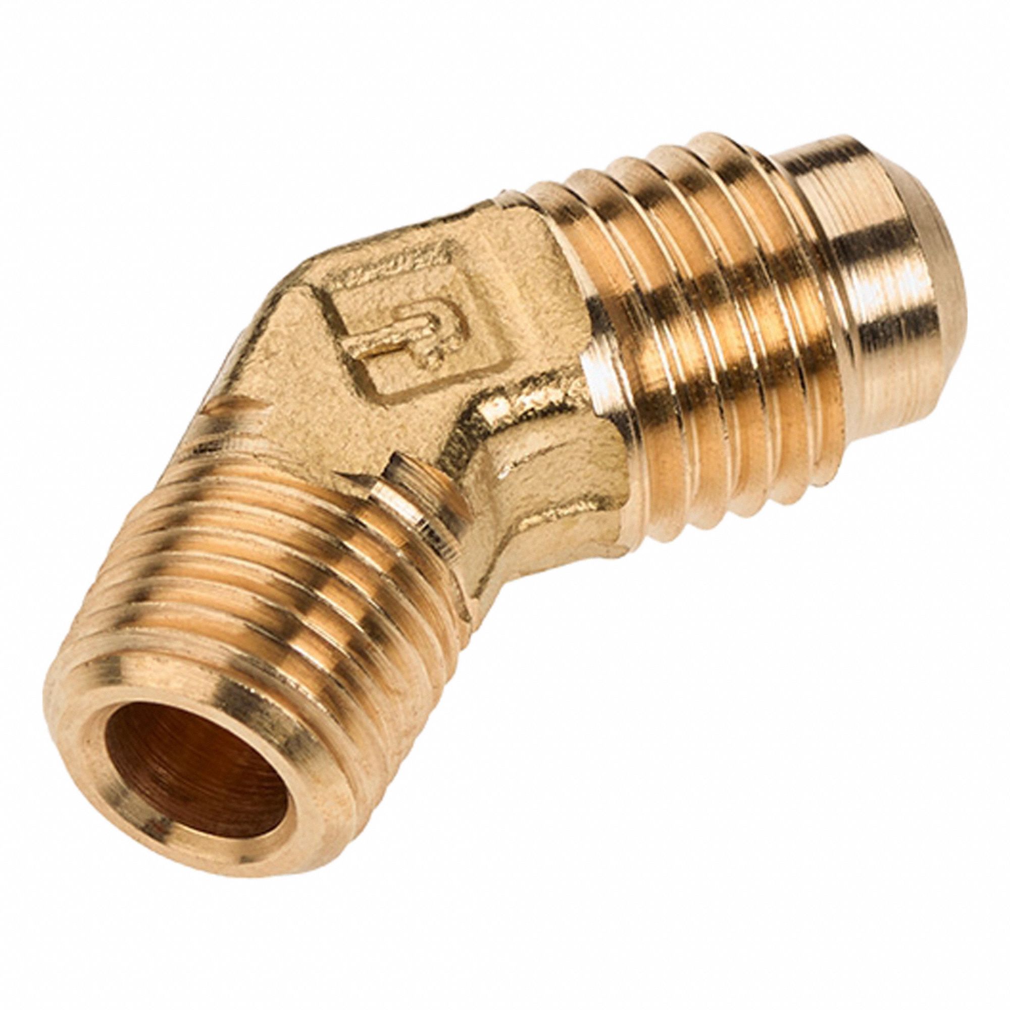 Flared Fitting Elbow: 5/8 in OD Fitting Size, Flared/Threaded, Brass