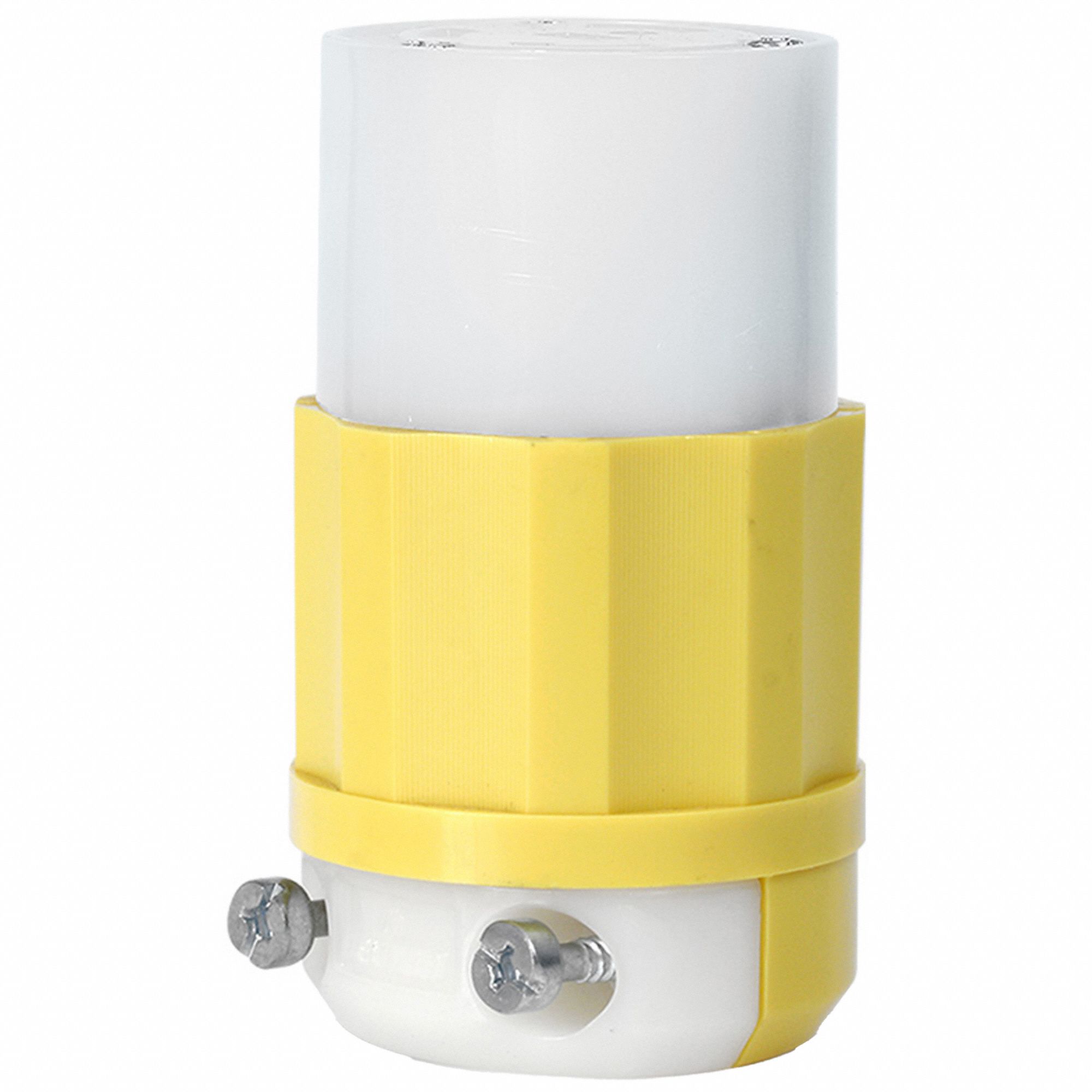 Locking Connector: L5-15R, 15 A, 125V AC, 2 Poles, White/Yellow, Screw Terminals