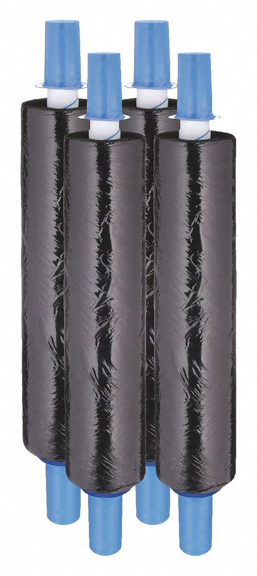 STRETCH WRAP, 80 GA, 20 IN OVERALL W, 1,000 FT OVERALL L, BLACK, 4 PK