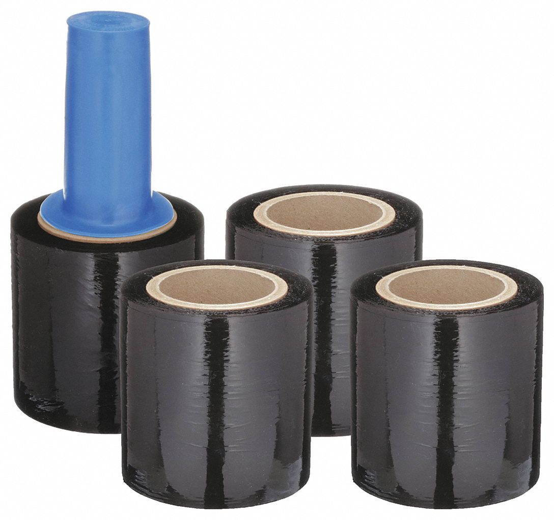 STRETCH WRAP, 80 GA, 5 IN OVERALL W, 1,000 FT OVERALL L, BLACK, 4 PK