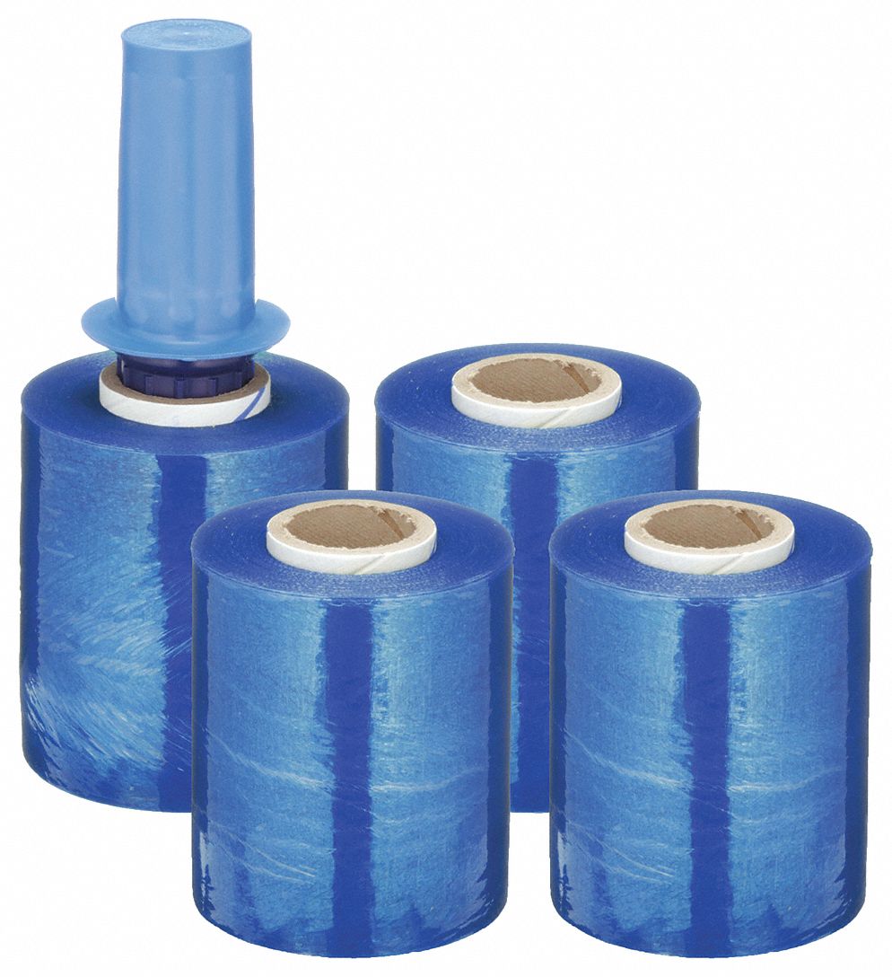 STRETCH WRAP, 80 GA, 5 IN OVERALL W, 1,000 FT OVERALL L, BLUE, 4 PK