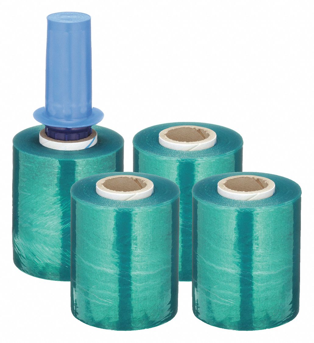 STRETCH WRAP, 80 GA, 5 IN OVERALL W, 1,000 FT OVERALL L, GREEN, 4 PK