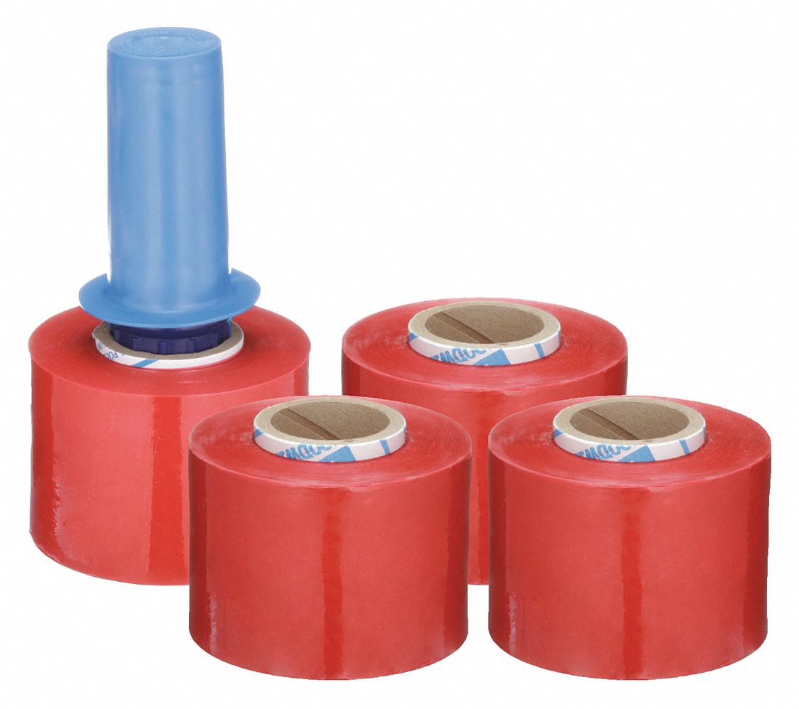 STRETCH WRAP, 80 GA, 5 IN OVERALL W, 1,000 FT OVERALL L, RED, 4 PK