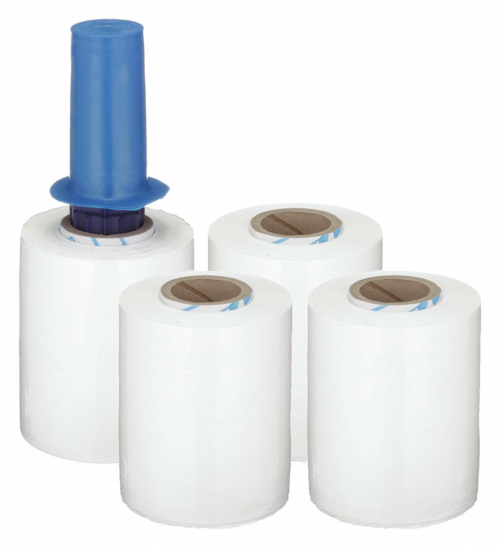 STRETCH WRAP, 80 GA, 5 IN OVERALL W, 1,000 FT OVERALL L, WHITE, 4 PK